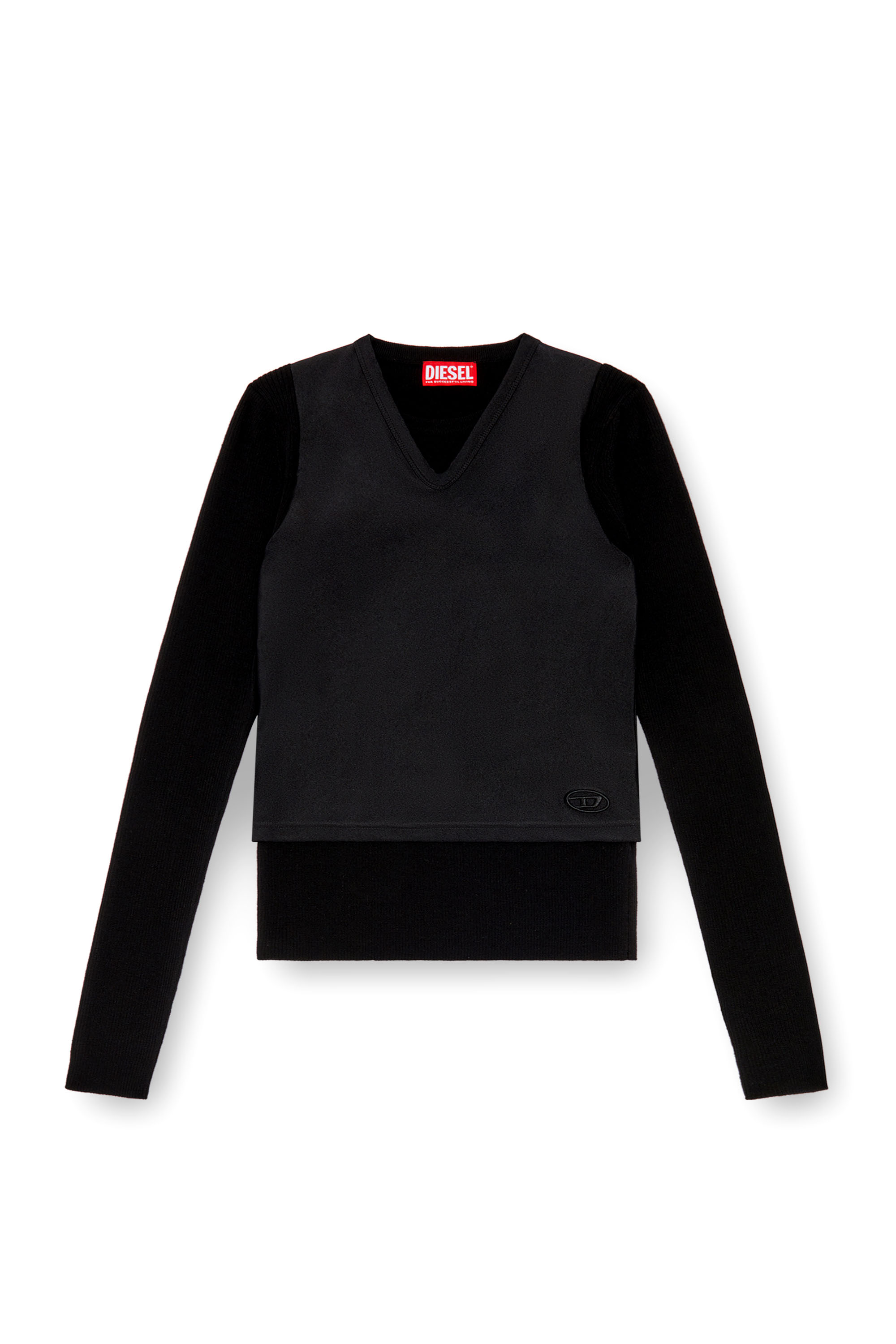 Diesel - M-ROSEL, Woman's Wool-knit top with tank overlay in Black - 5