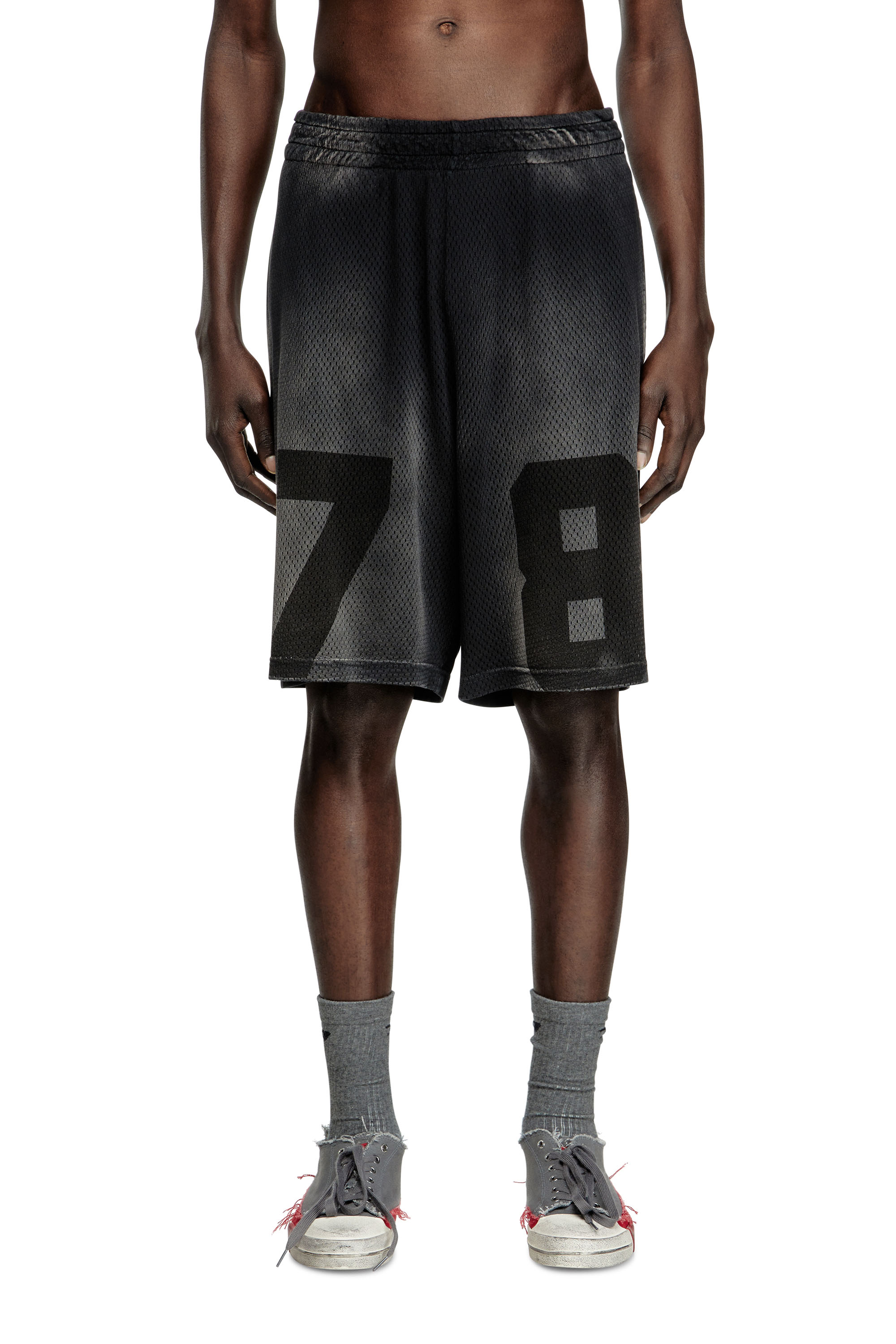 Diesel - P-TAIN-MESH, Man's Jersey and mesh shorts with faded effect in Black - 2