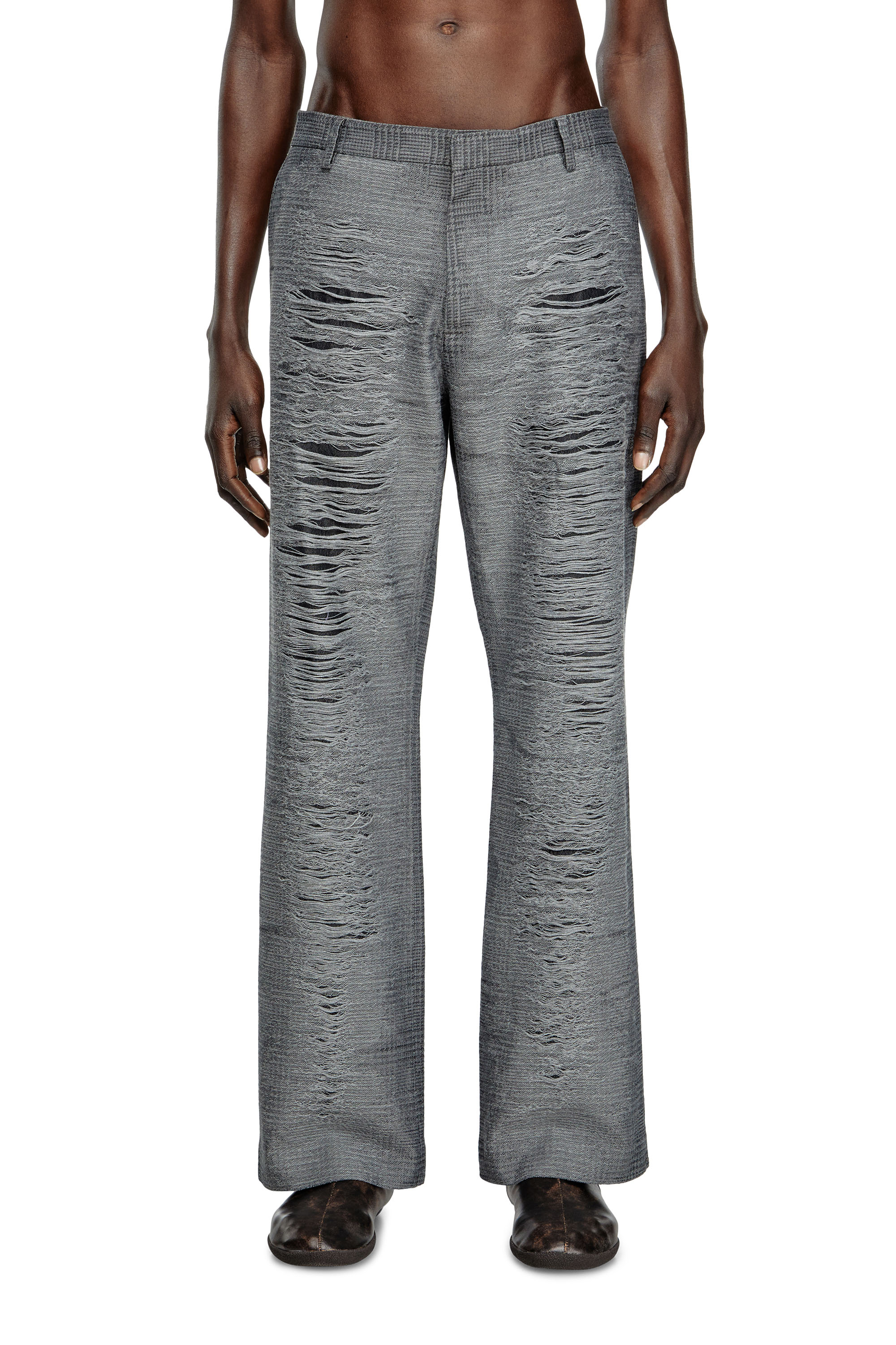 Diesel - P-BOIX, Man's Checked pants with slashed front in Grey - 3