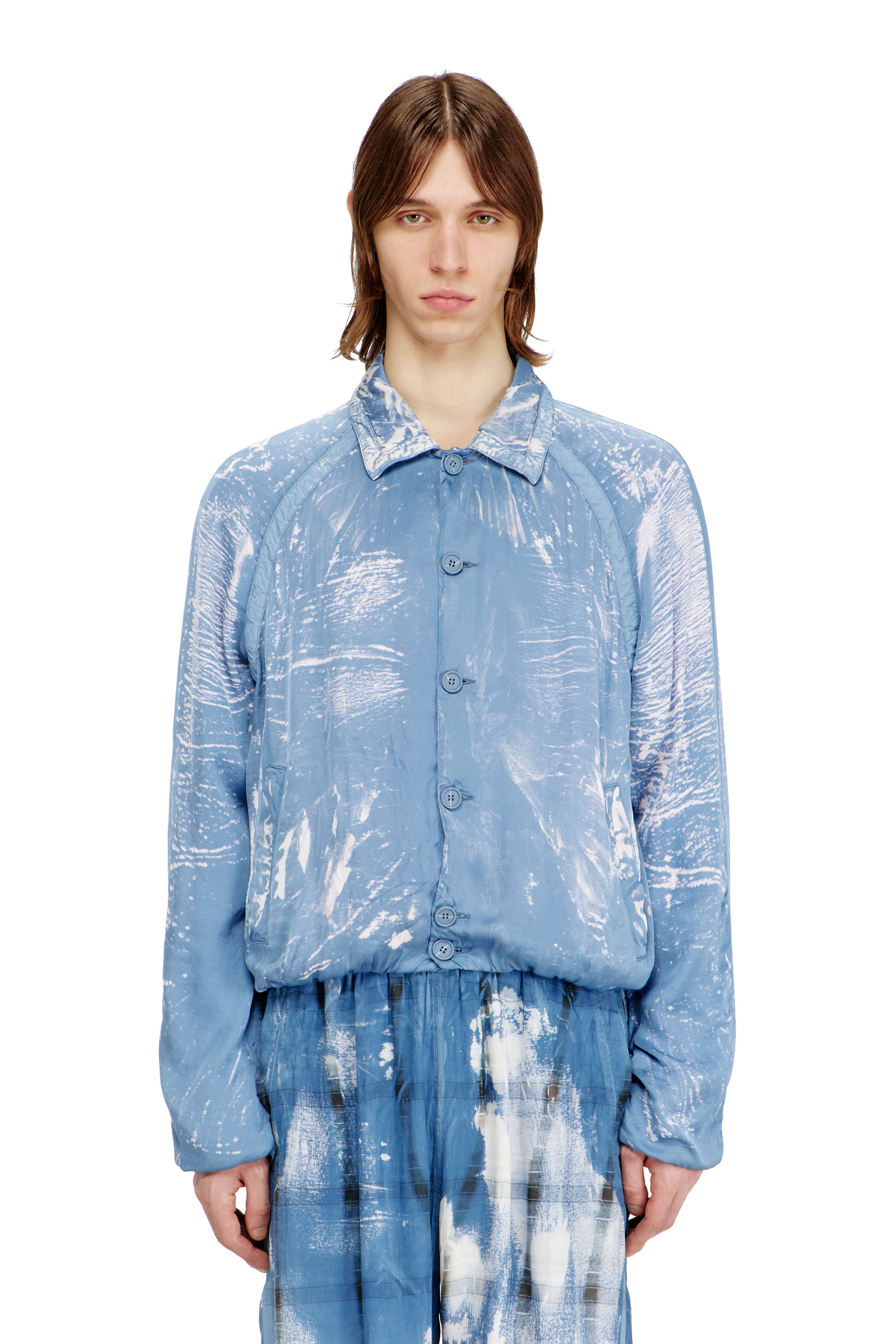 Diesel - J-ORION-PLAIN, Man's Shirt-collar jacket with X-ray effect in Light Blue - 1
