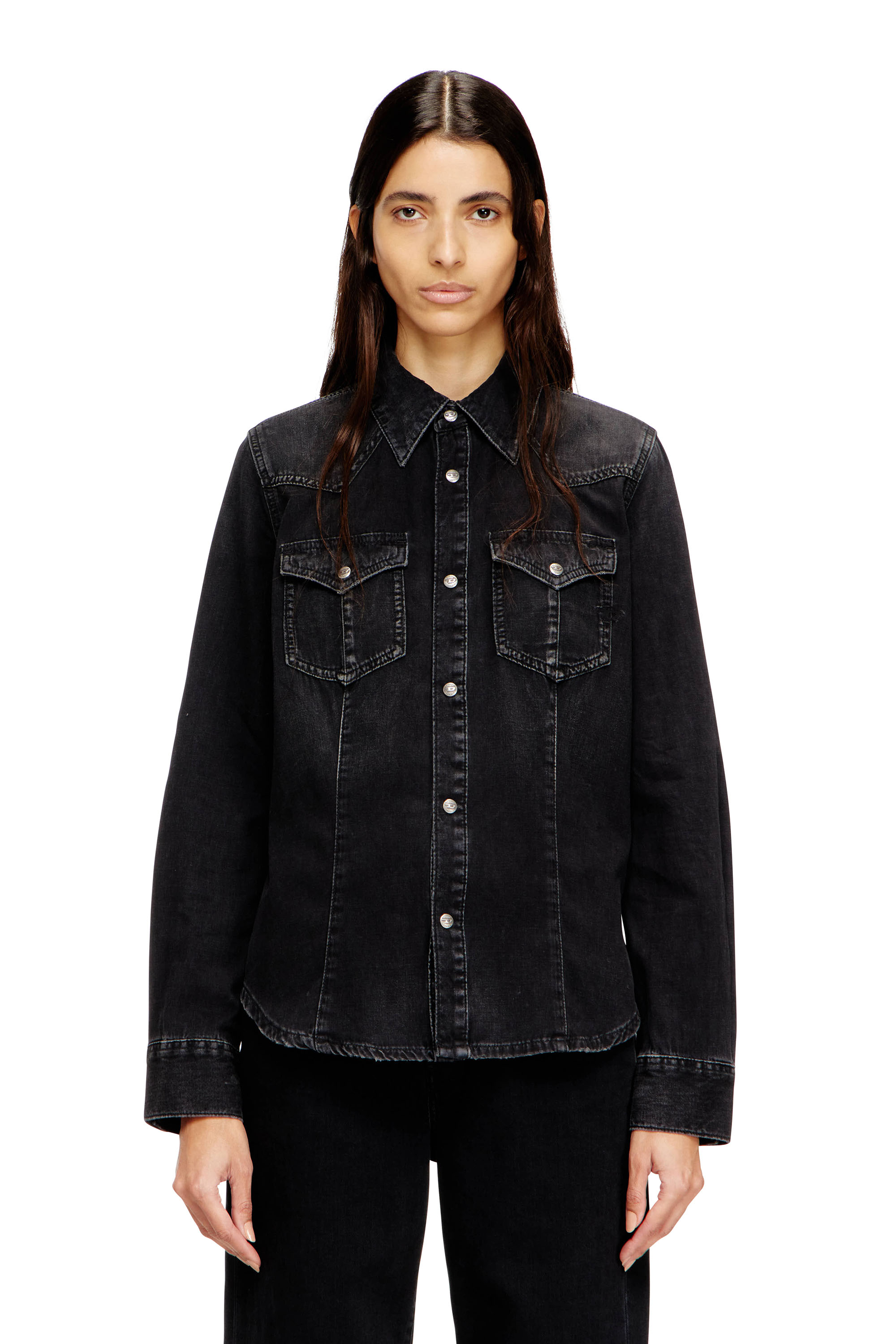 Diesel - DE-WAVES, Woman's Western shirt in treated denim in null - 3