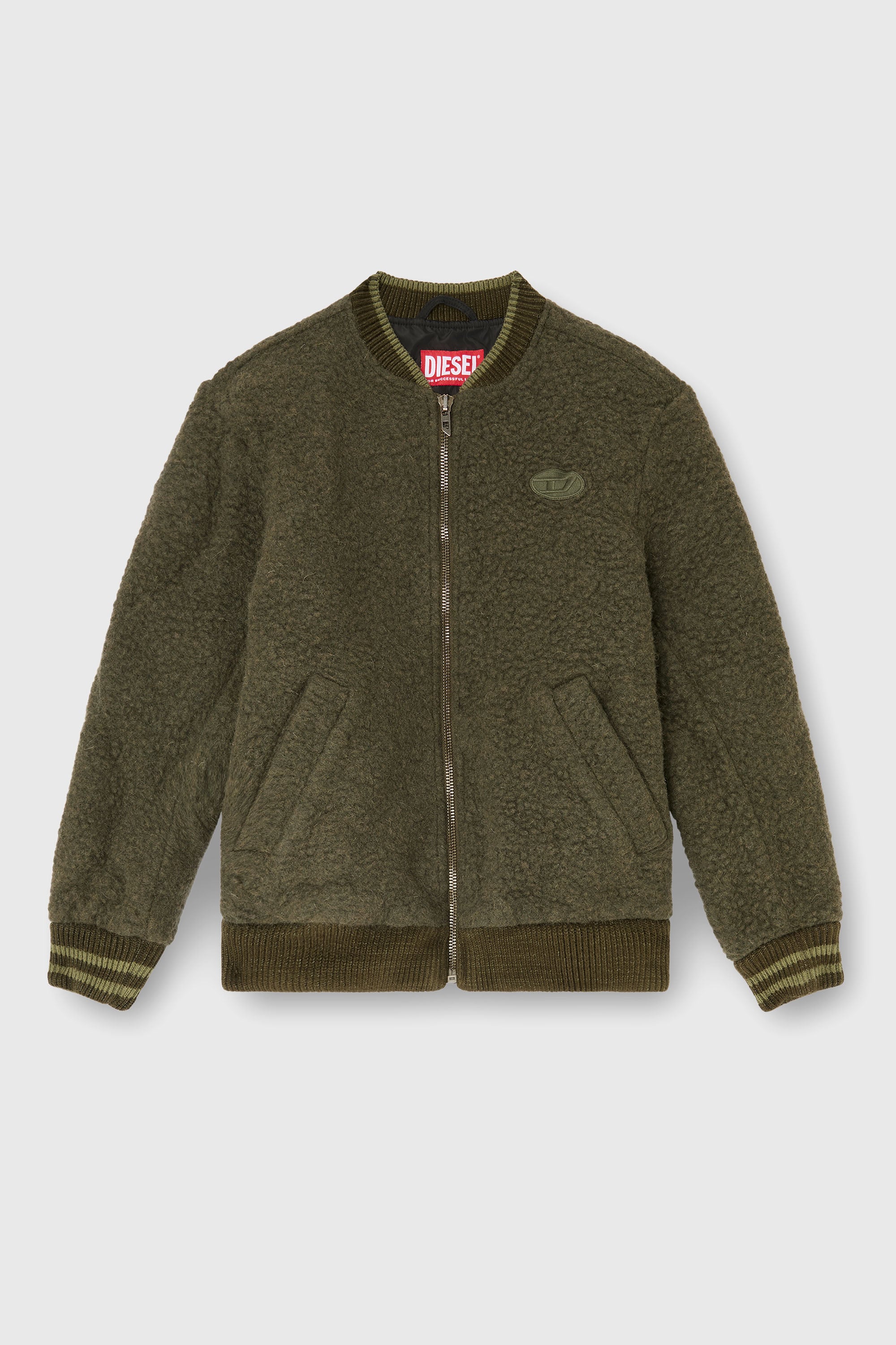 Diesel - S-REDS, Man's Whool mix bomber jacket with ribbed trims in Dark Green - 2