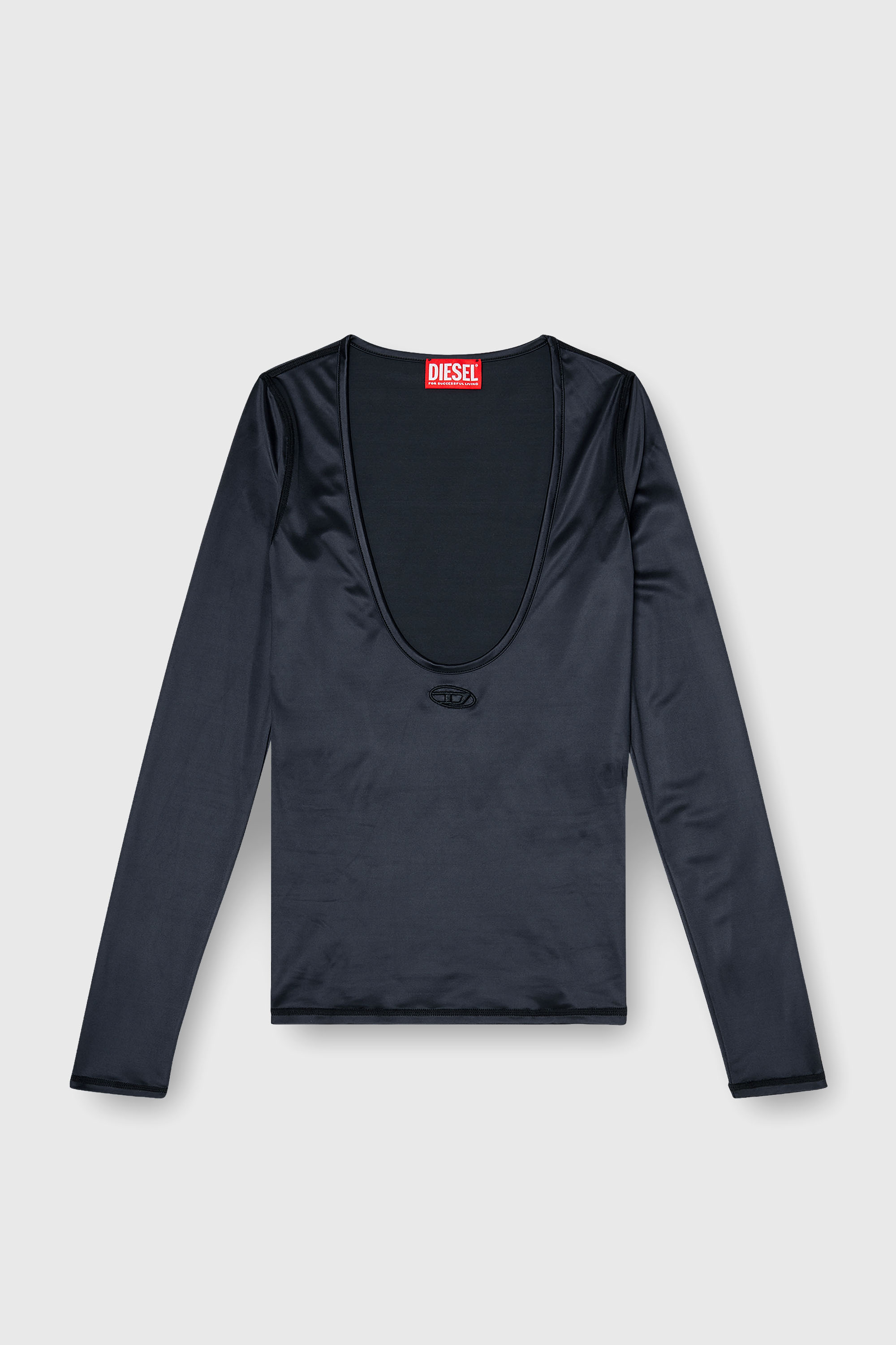 Diesel - T-ELPHIN-LS, Woman's Nylon slim top scoop neck with Logo Oval D embroidery in Black - 2