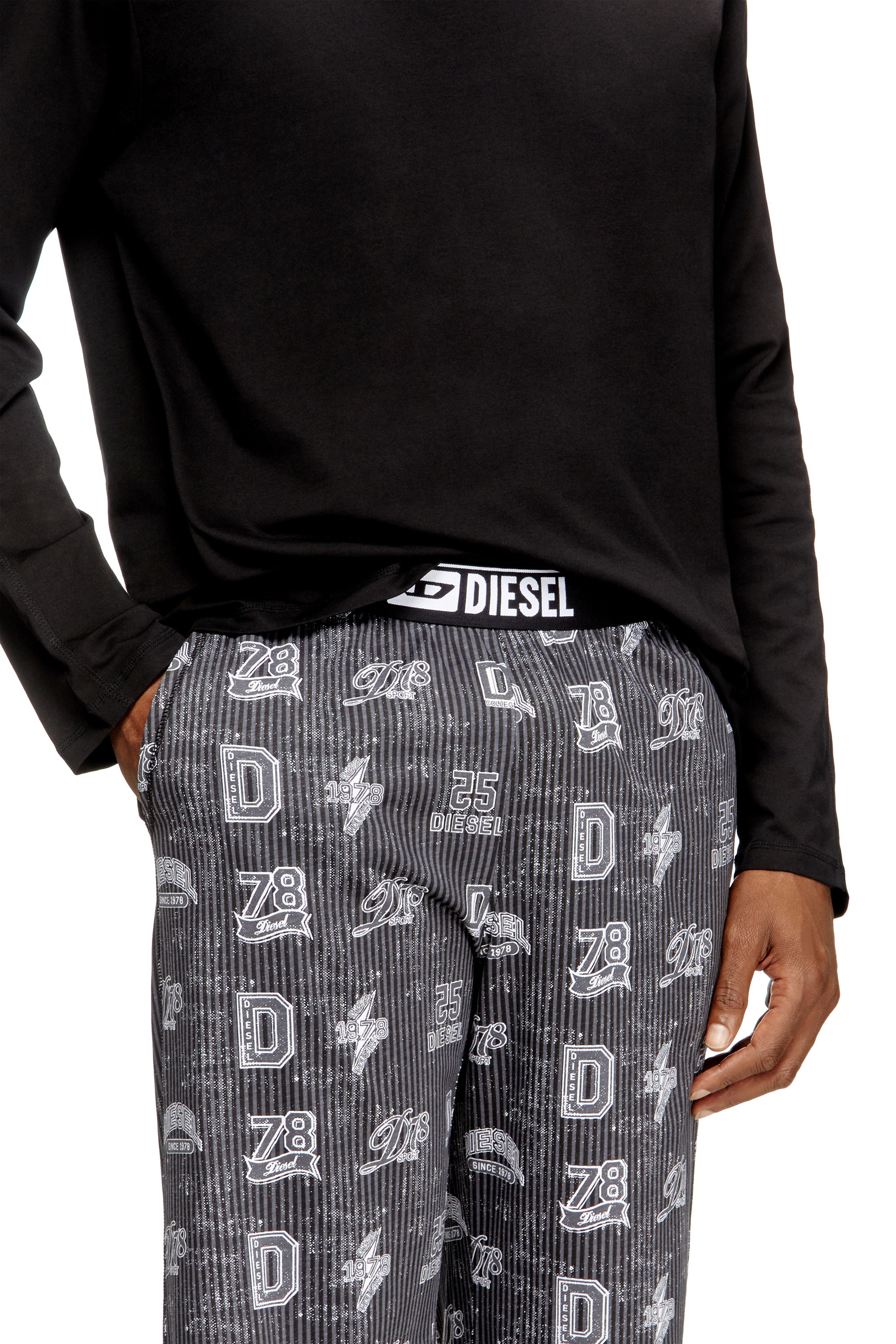 Diesel - SET-NOLAN-D-BOX, Man's Cotton pajama set with logo prints in Black/Grey - 3