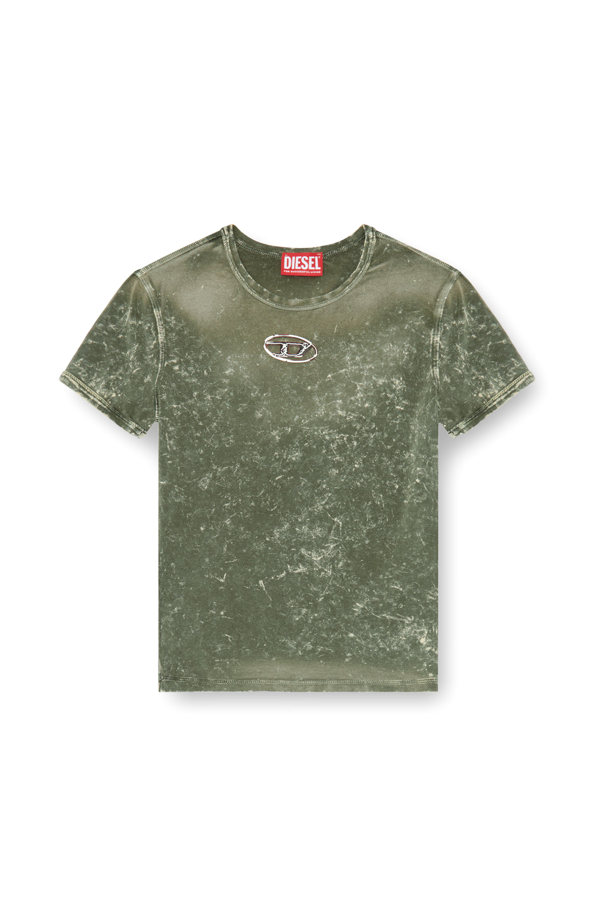 Diesel - T-UNCUTIES-P1, Woman Marble-effect T-shirt in stretch jersey in Green - Image 3
