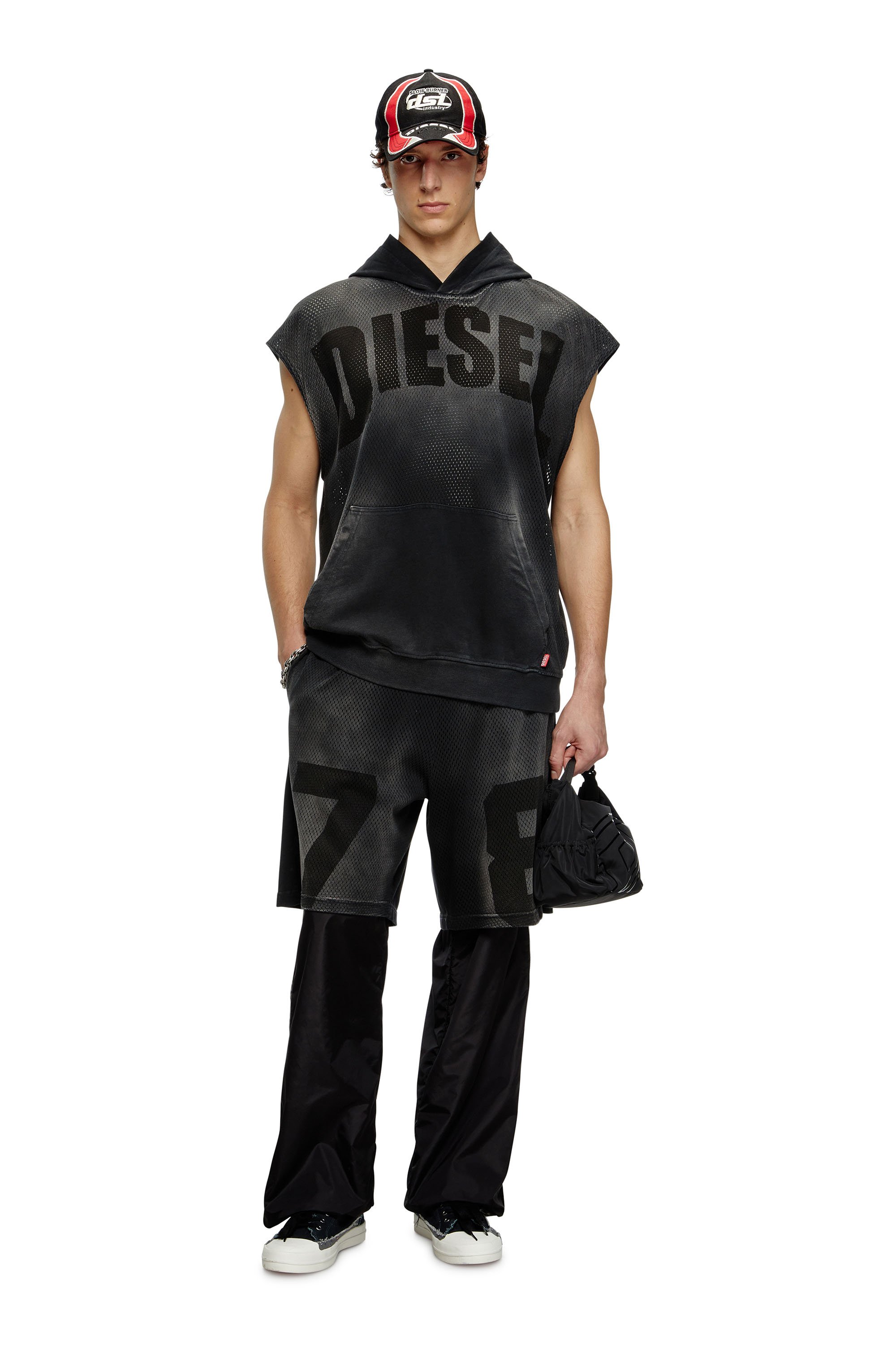 Diesel - S-BOXT-SL-MESH, Man's Sleeveless hoodie in mesh and jersey in Black - 3