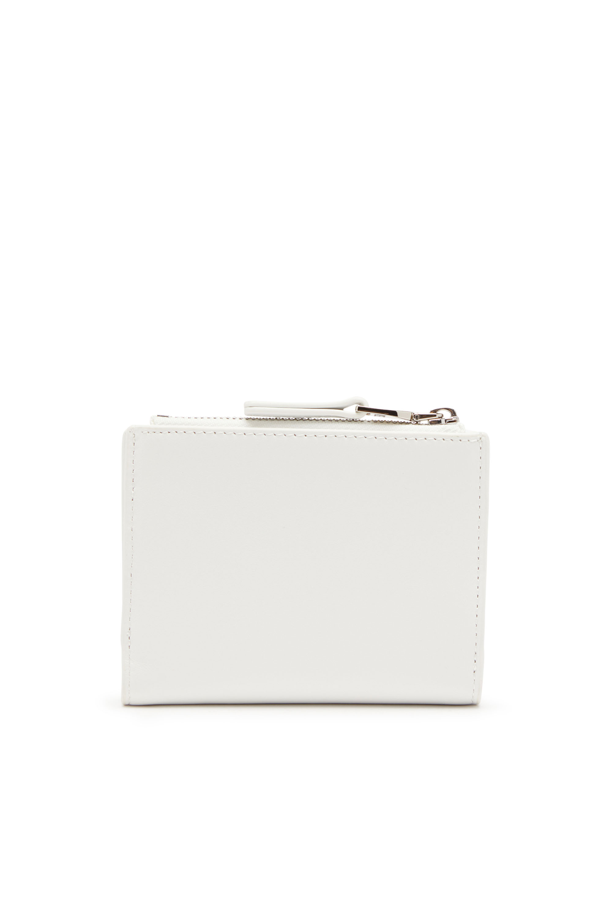 Diesel - 1DR BI-FOLD ZIP II, Woman's Small leather wallet with logo plaque in White - 2