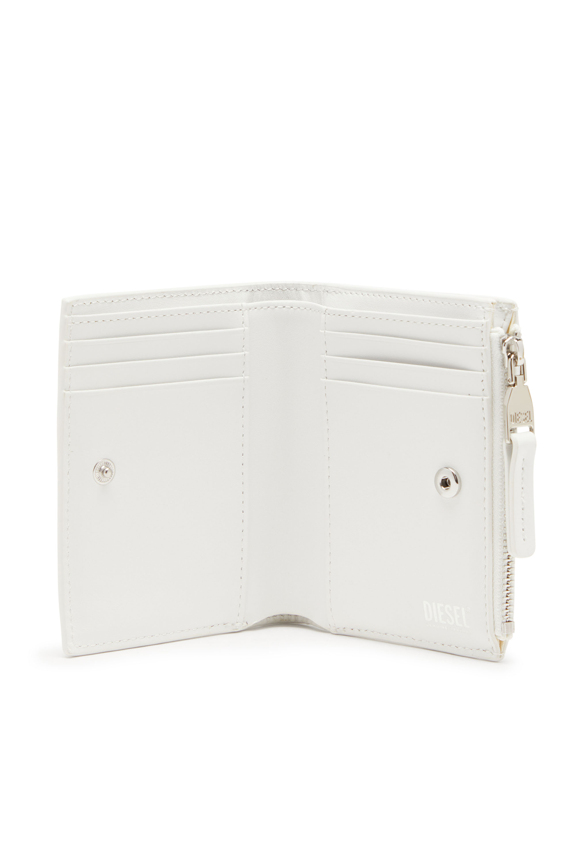 Diesel - 1DR BI-FOLD ZIP II, Woman's Small leather wallet with logo plaque in White - 3