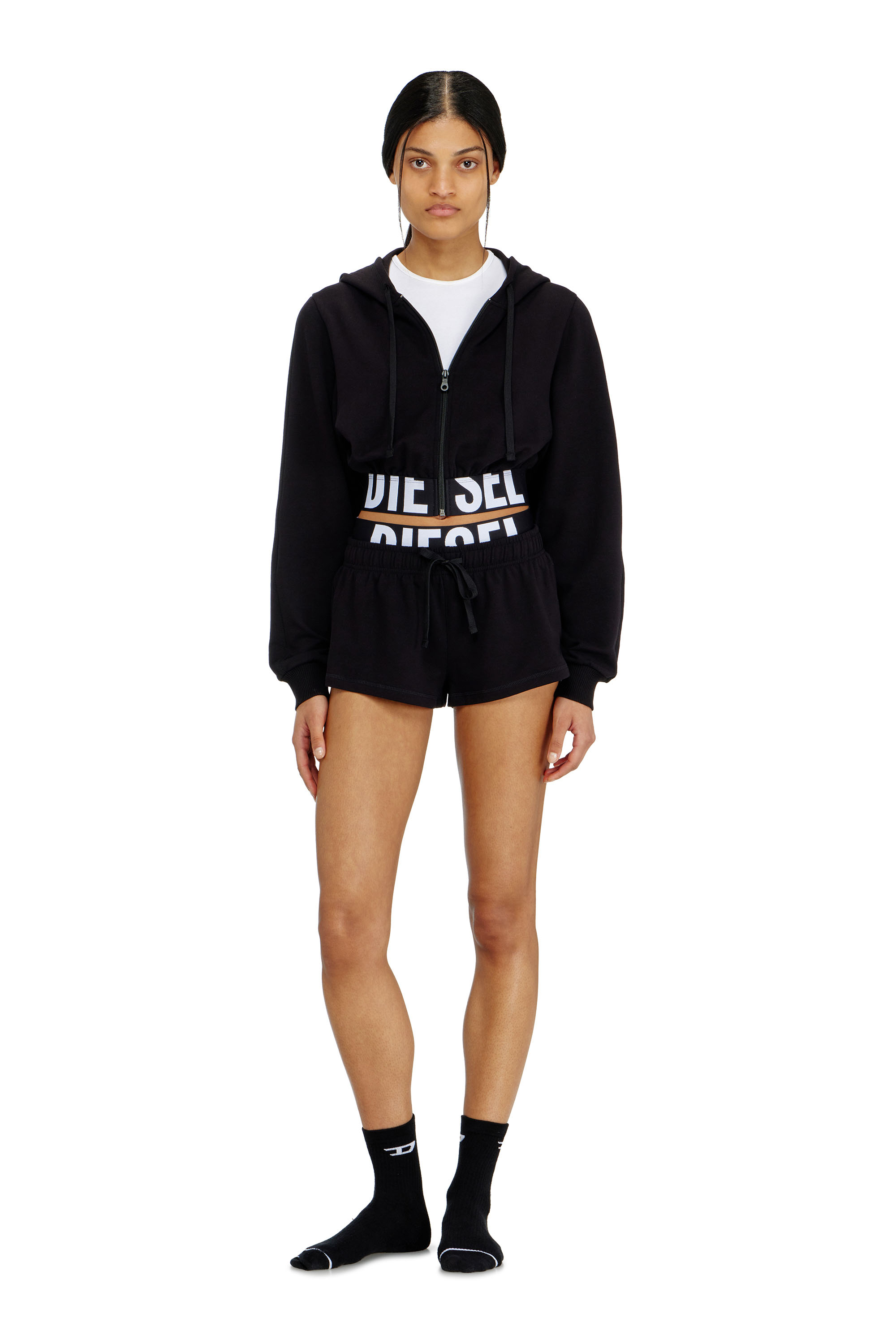 Diesel - NIKA-D-POP, Woman's Cropped hoodie with logo band in Black - 1