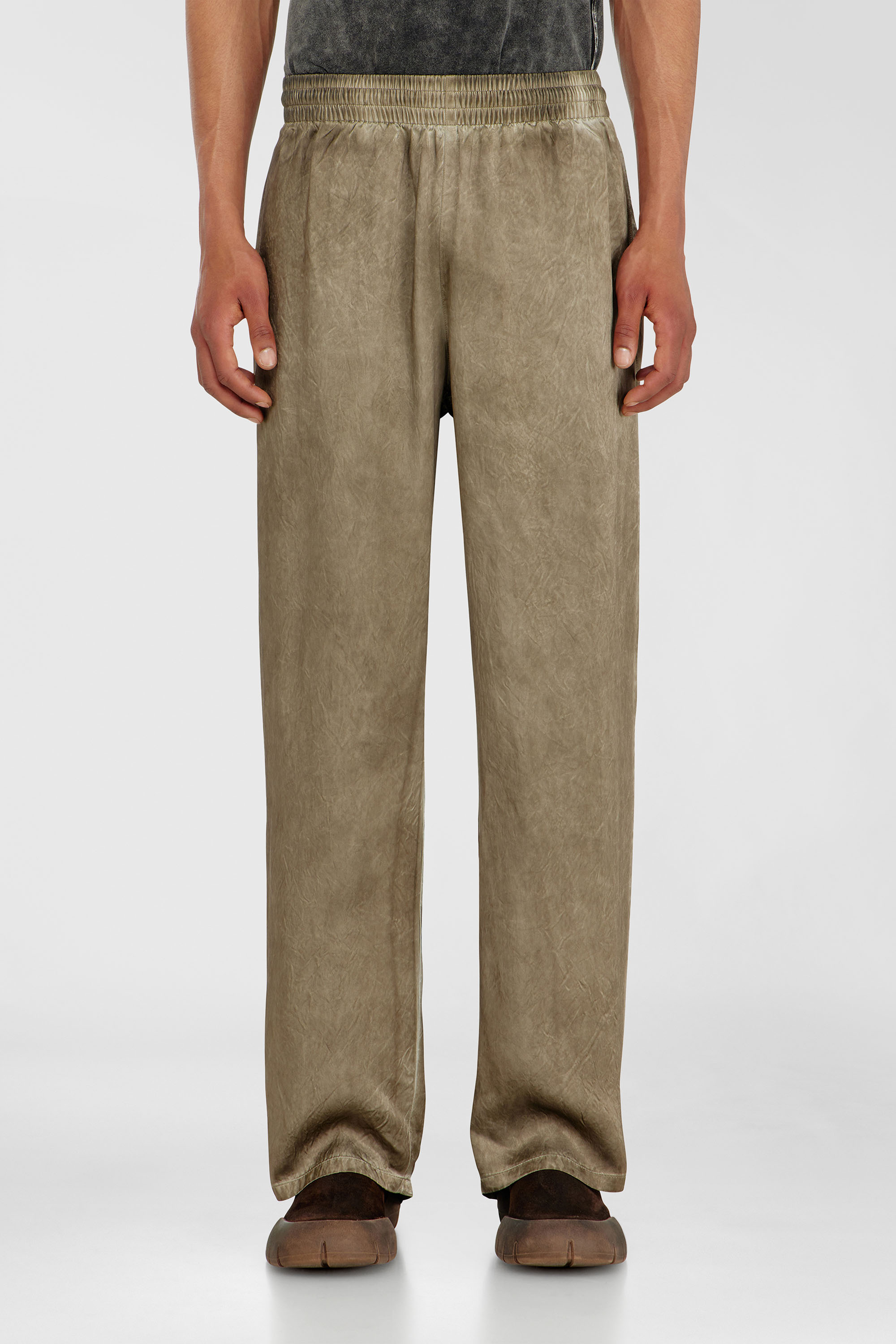 Diesel - P-THECK-AGCT, Man's Pants in wrinkled satin in Light Brown - 3