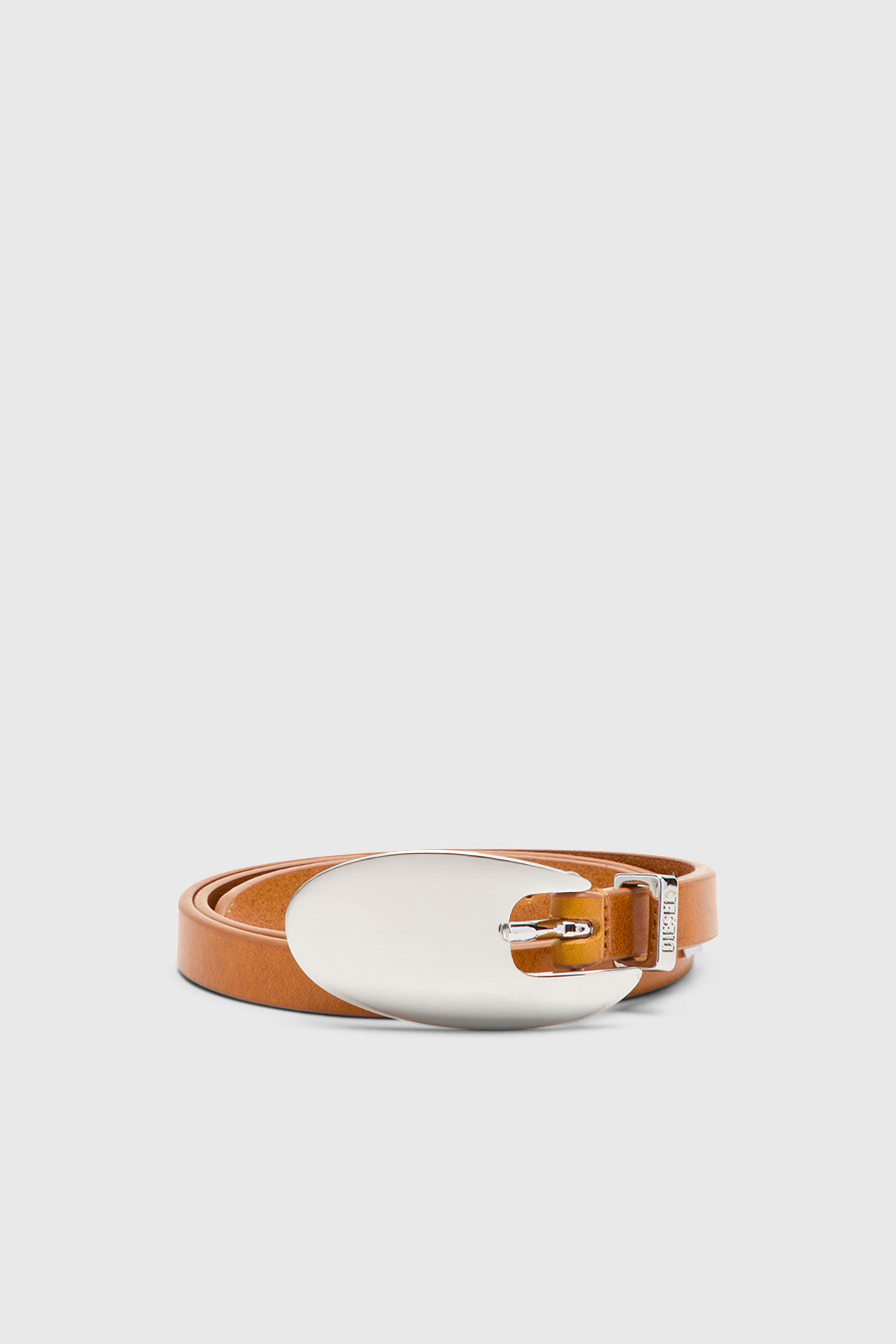 Diesel - B-ROP 15, Woman's 1.5cm slim leather belt with sculptural buckle in Light Brown - 1
