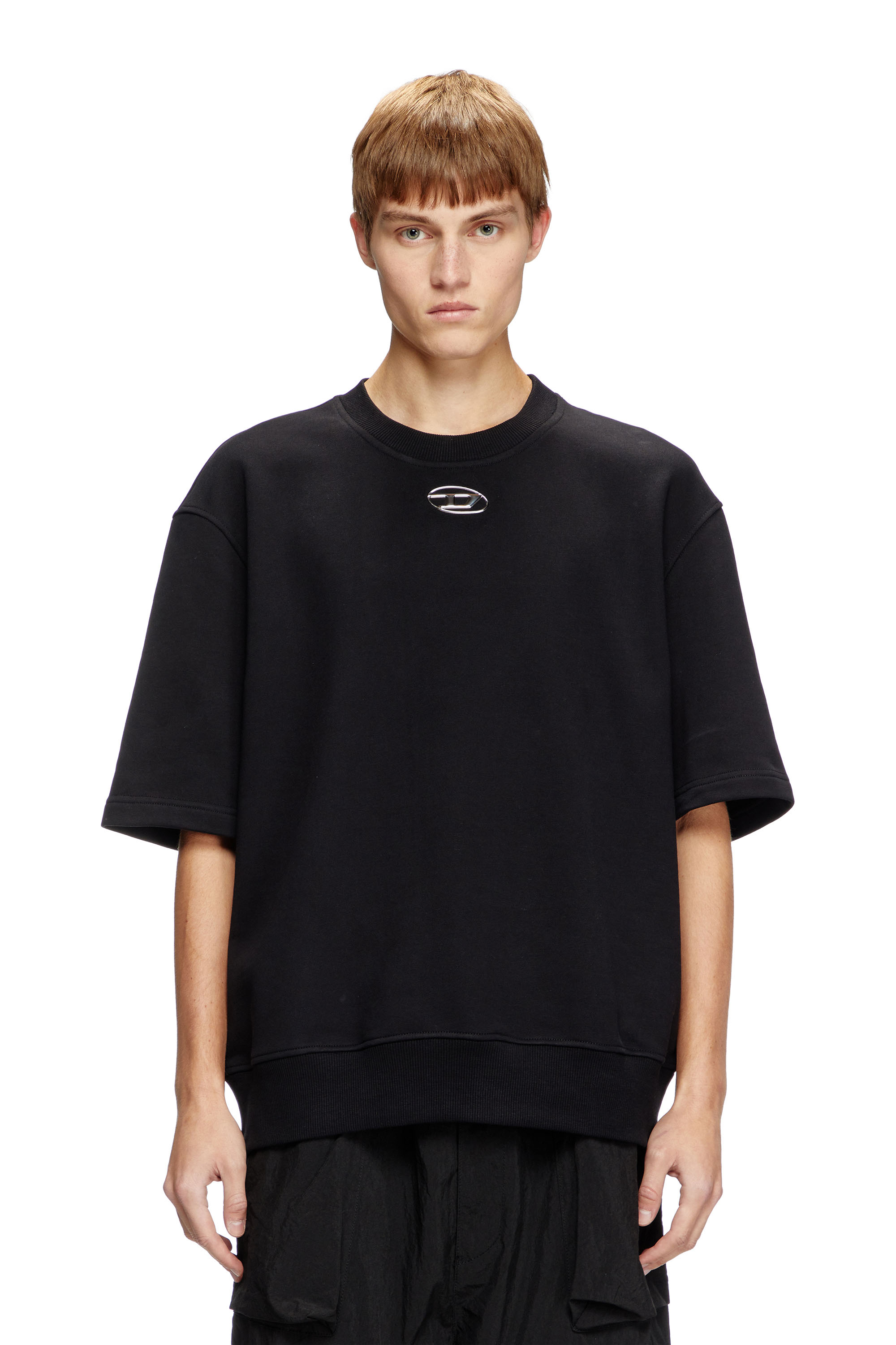 Diesel - S-COOLING-L1, Man's Half-sleeve sweatshirt with metallic logo in Black - 1