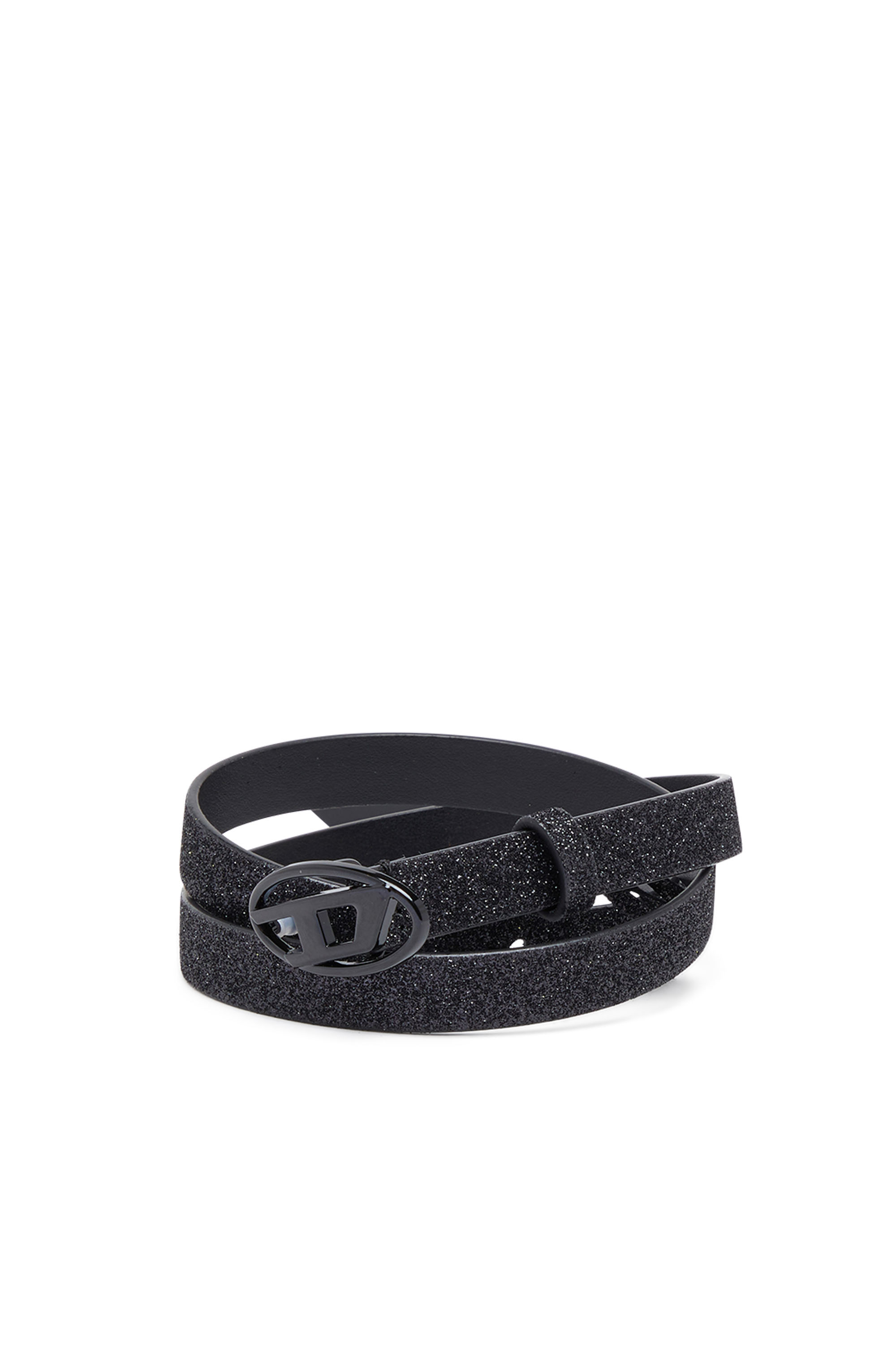 Diesel - B-1DR 15, Woman's Slim glittery belt with Oval D buckle in Black - 3