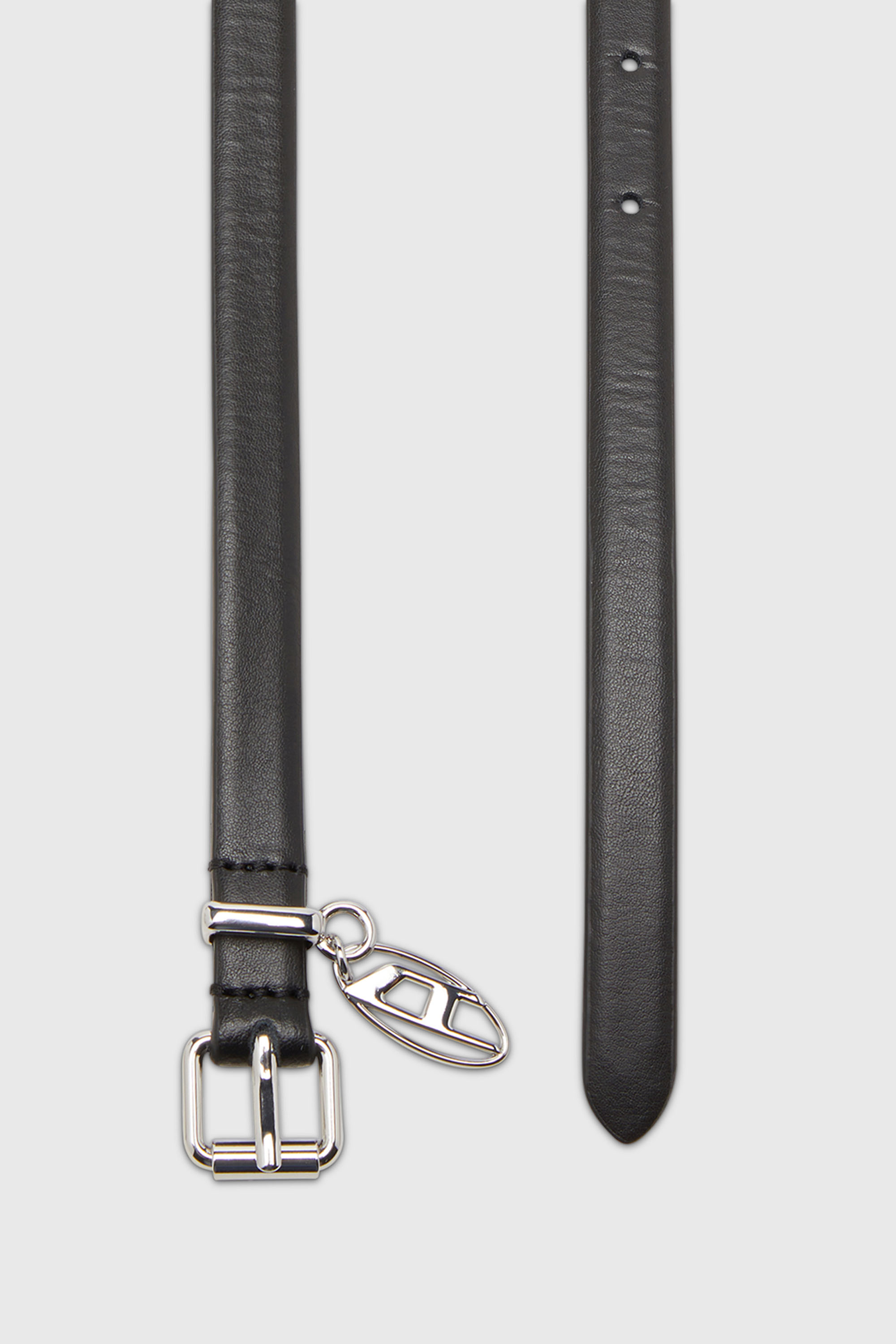 Diesel - B-CHARM-OVAL D, Woman's 1.5 cm slimleather belt with Oval D charm in Black - 2