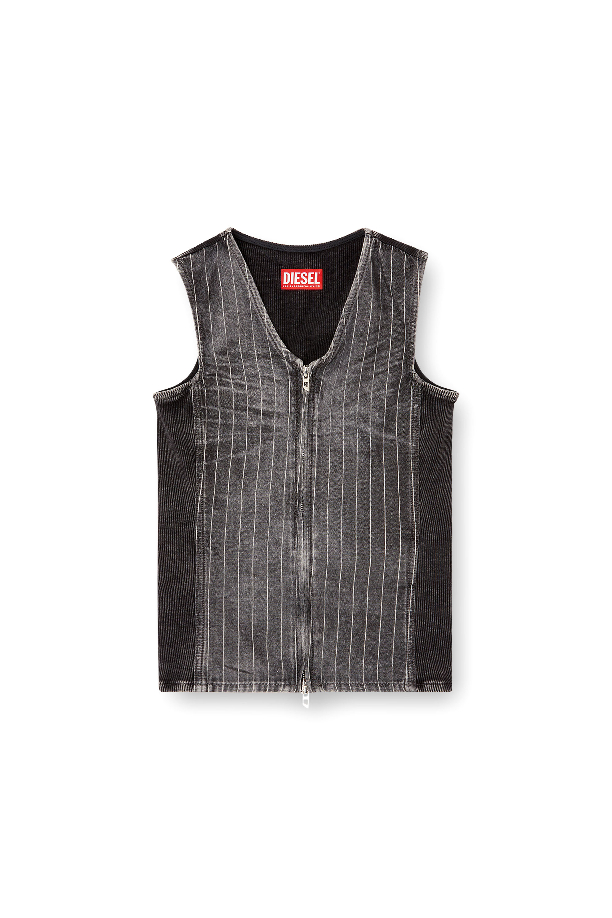 Diesel - DE-NESSI-S, Woman's Zipped top in denim and corduroy in Grey/Black - 3