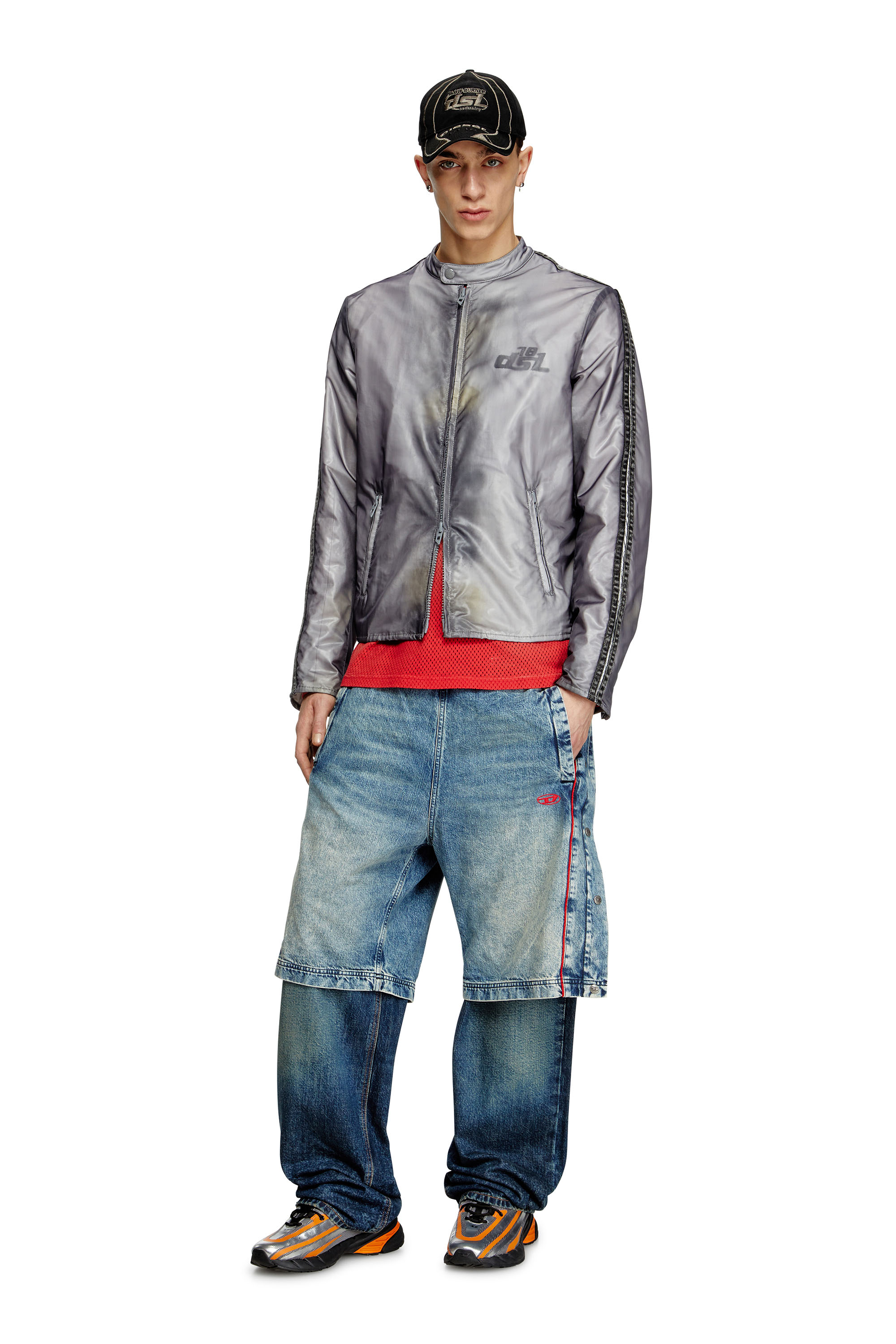Diesel - J-POP, Man's Biker jacket with transparent effect in Grey - 1