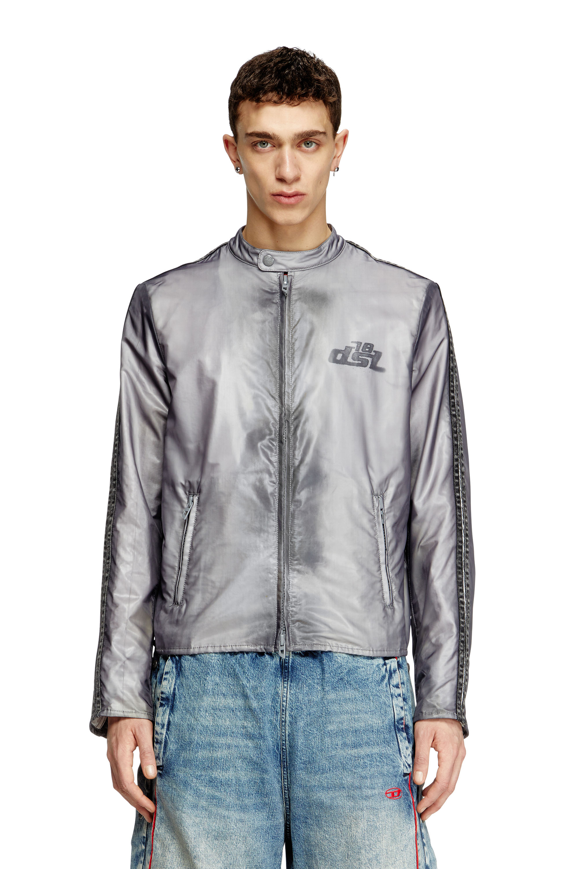 Diesel - J-POP, Man's Biker jacket with transparent effect in Grey - 3