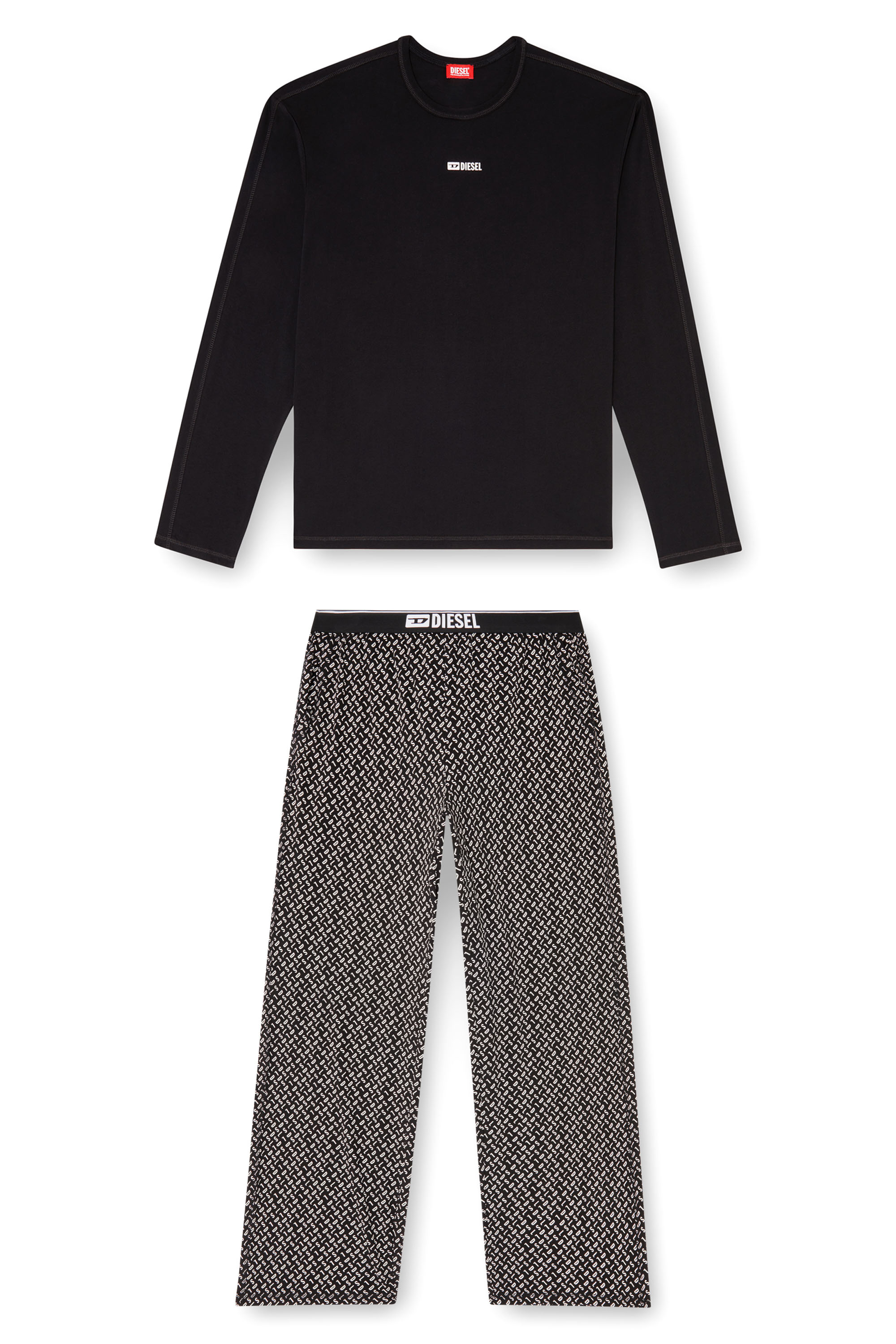 Diesel - SET-NOLAN-D-BOX, Man's Pyjama set in cotton with printed bottoms in Black/White - 4