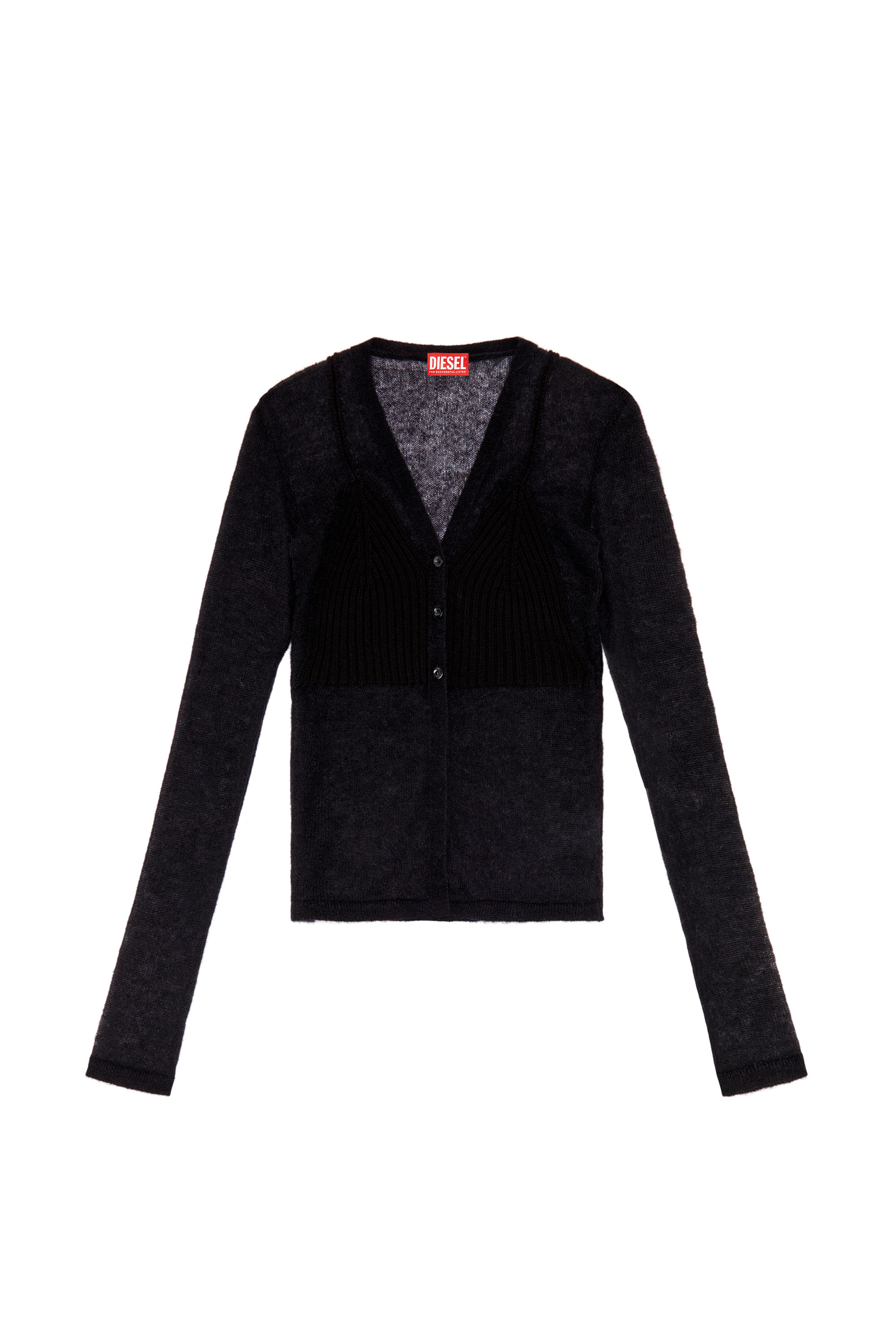 Diesel - M-ARINA, Woman's Sheer cardigan with bra detail in Black - 3