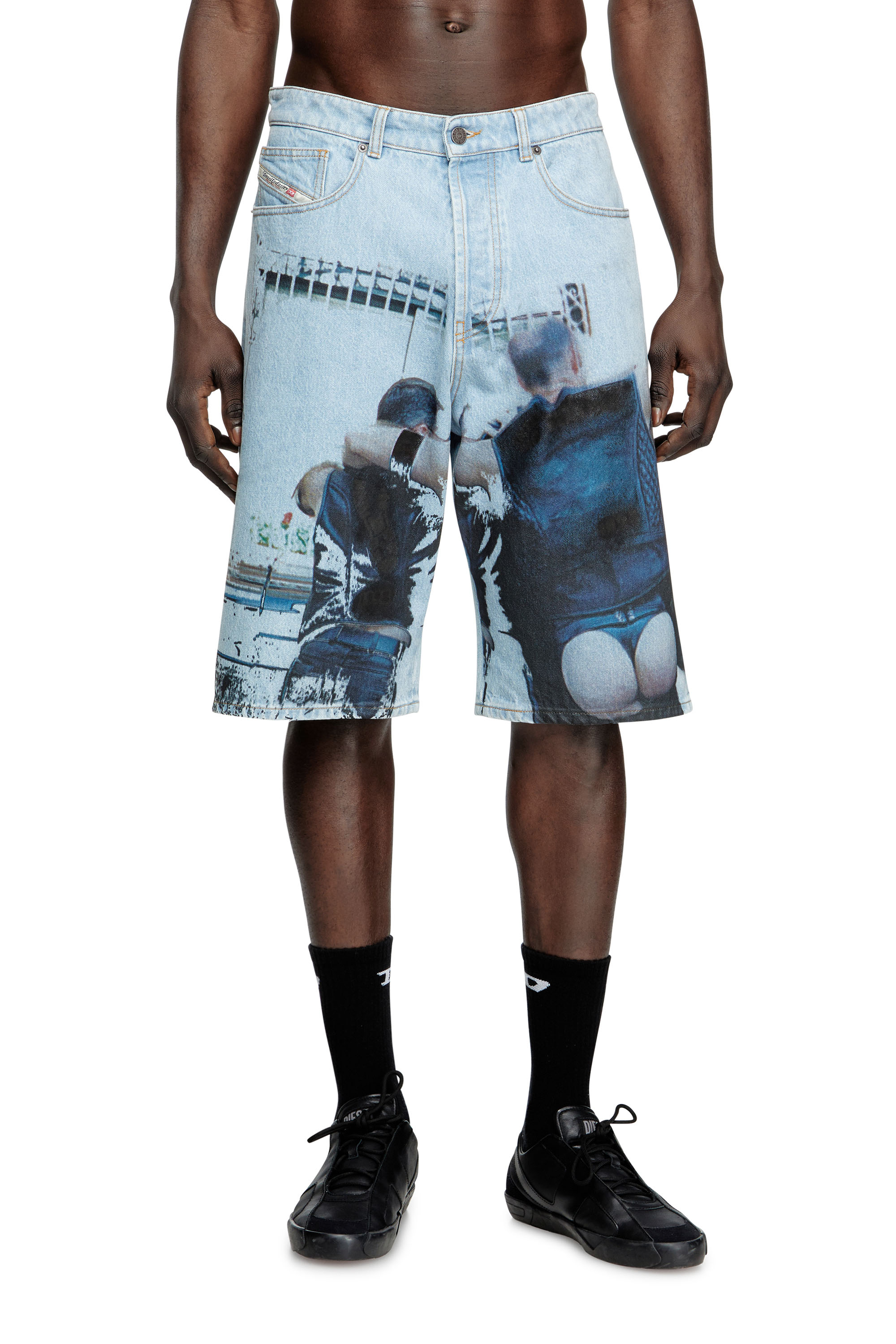 Diesel - PR-D-RIXFORD-S, Unisex's Denim shorts with faded print in Light Blue - 1