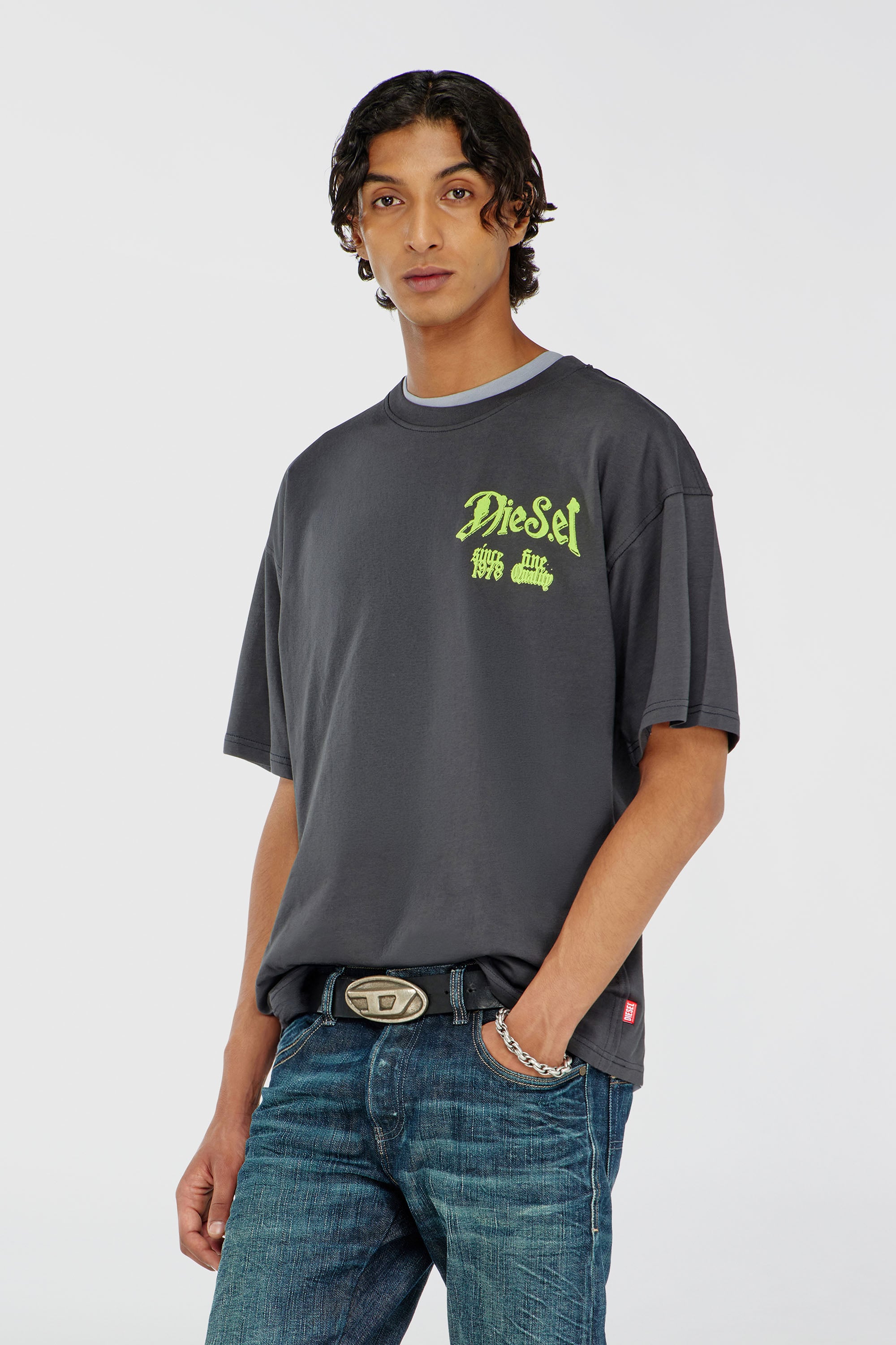 Diesel - T-BOXT-AA2, Man's Cotton T-shirt with flock graphic in Dark grey - 1