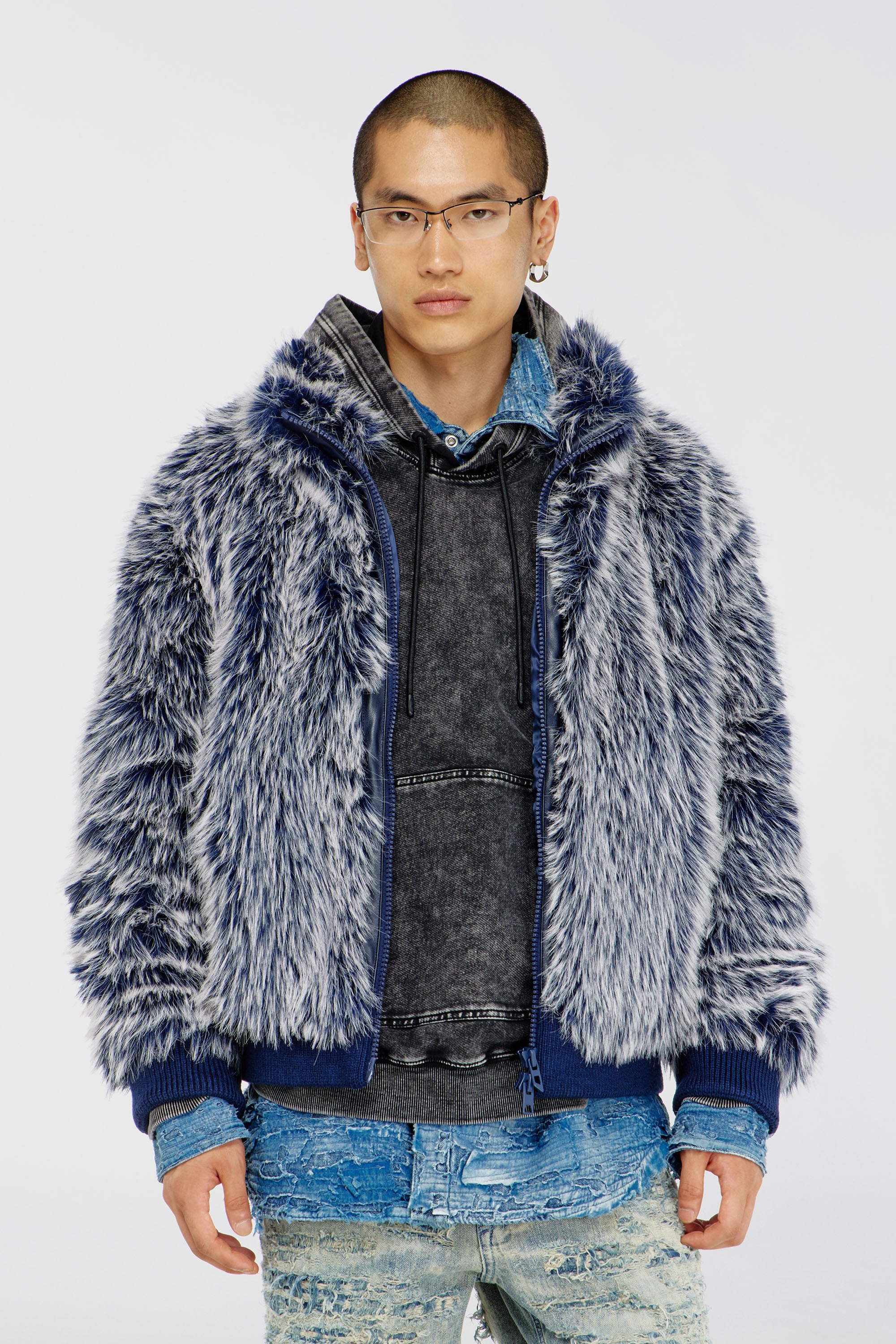 Diesel - W-VICTOR, Man's Shaggy winter jacket in Medium blue - 3