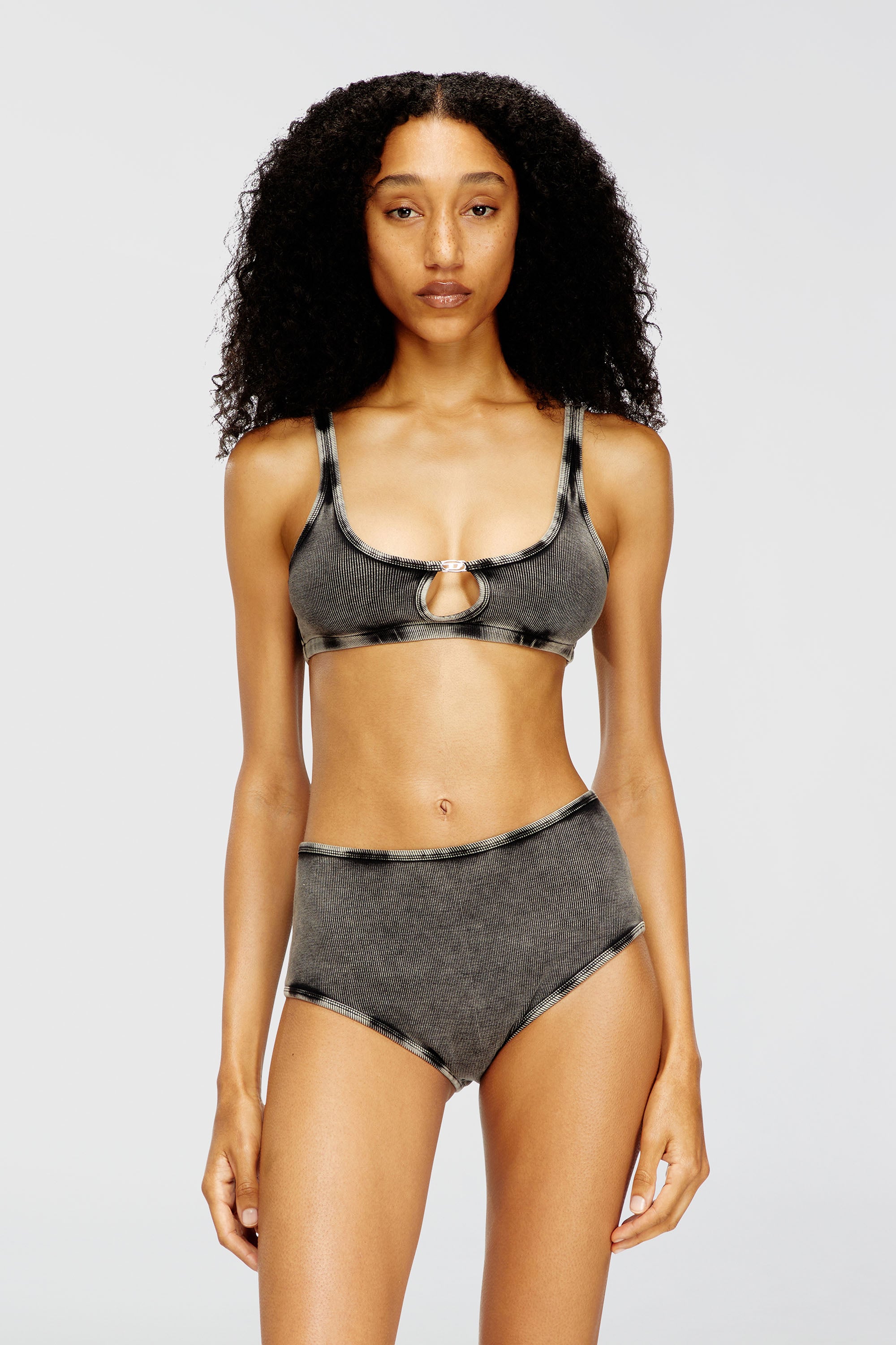 Diesel - FLORENCE-DNM, Woman's Bralette cotton rib with jewel Oval D in Grey - 1