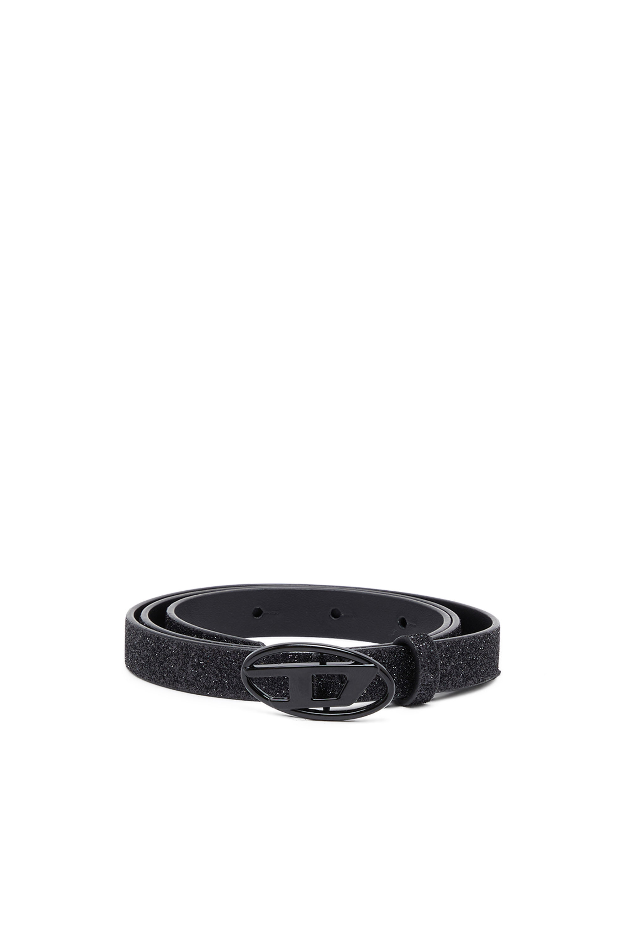 Diesel - B-1DR 15, Woman's Slim glittery belt with Oval D buckle in Black - 1