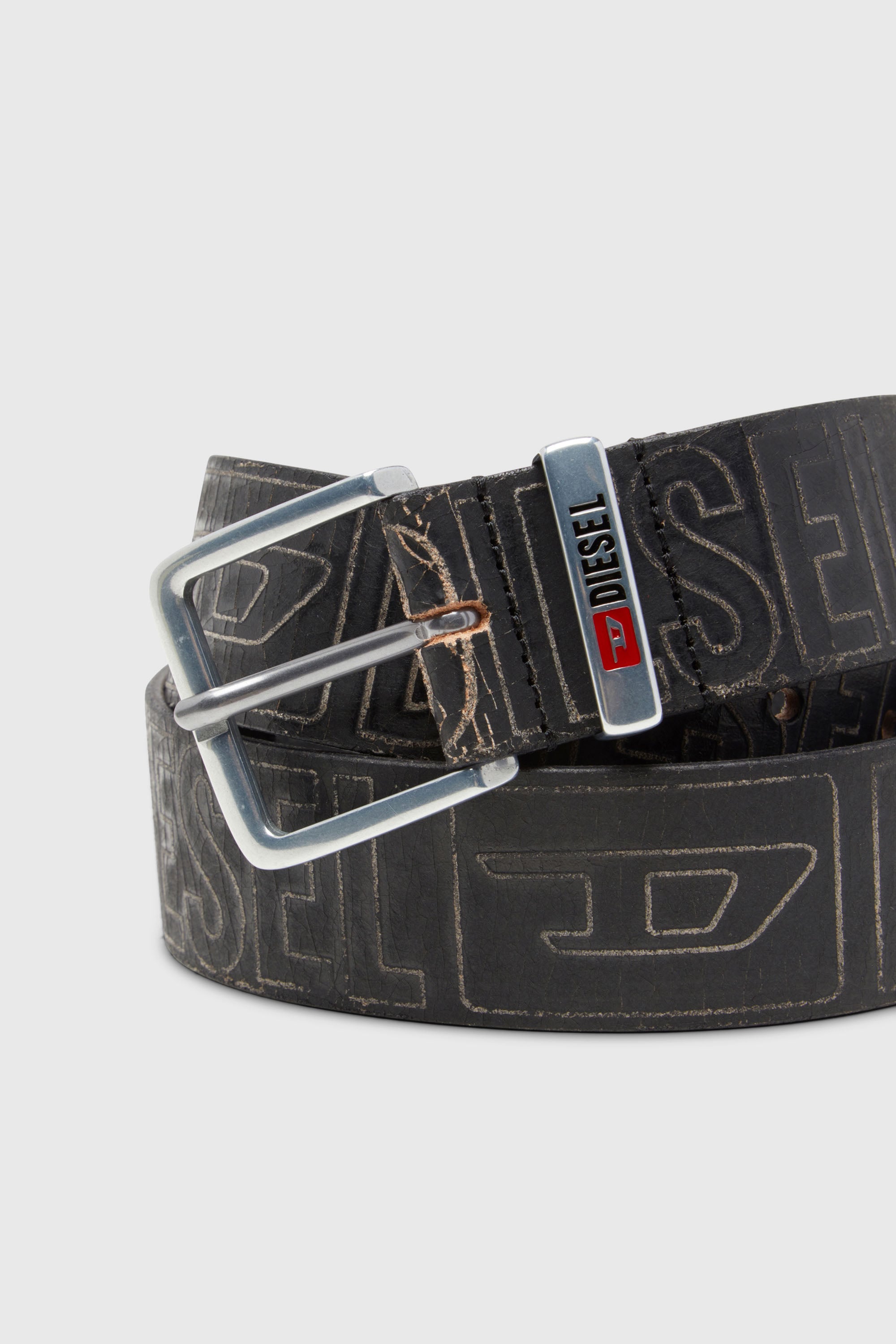 Diesel - B-BISCOTTO OUTLINE, Man's 4 cm leather belt with logo in Black - 3