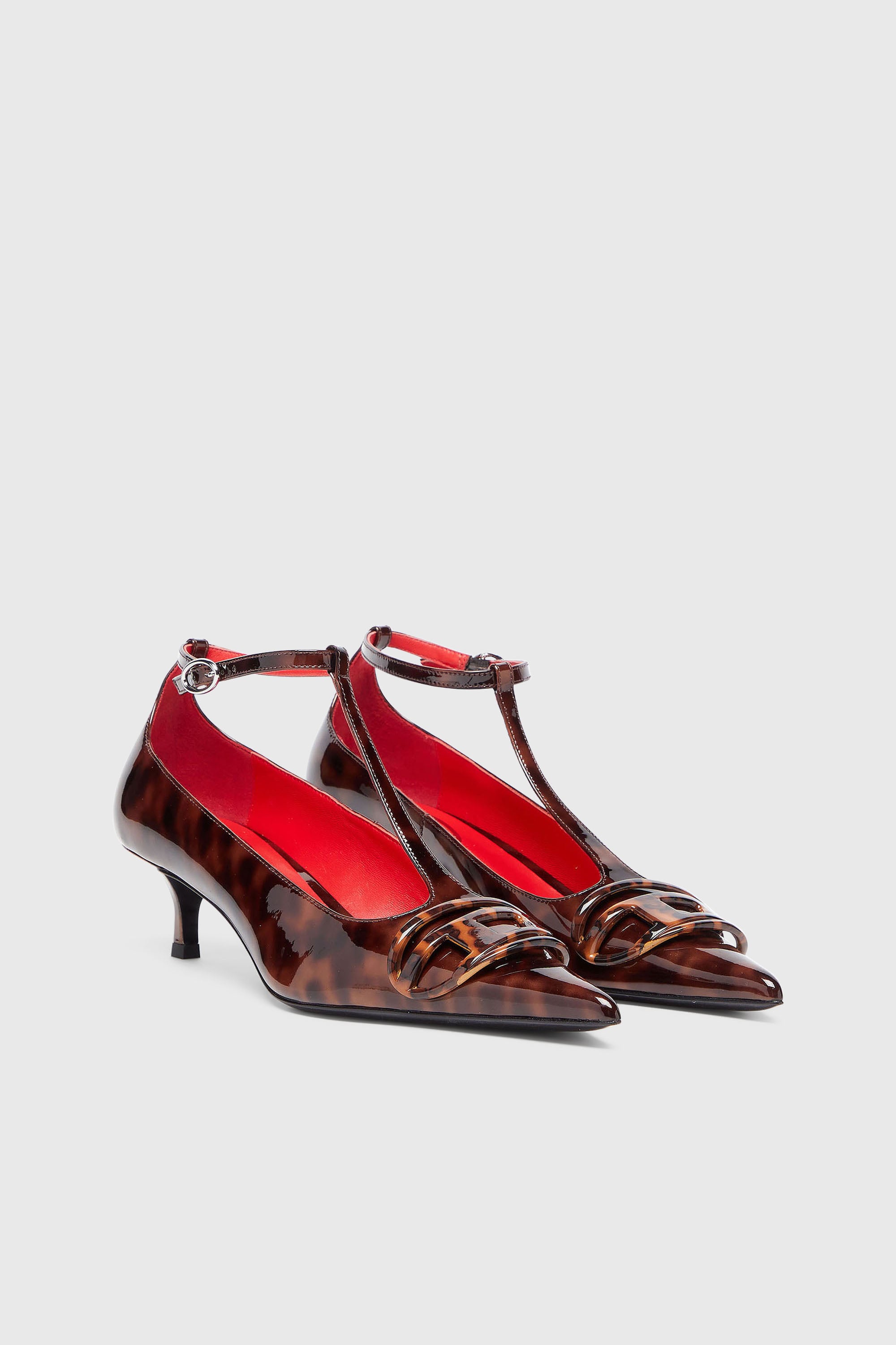 Diesel - D-VENUS KITTIE T-BAR, Woman's D-Venus - Patent leopard T-bar pumps in Brown - 2