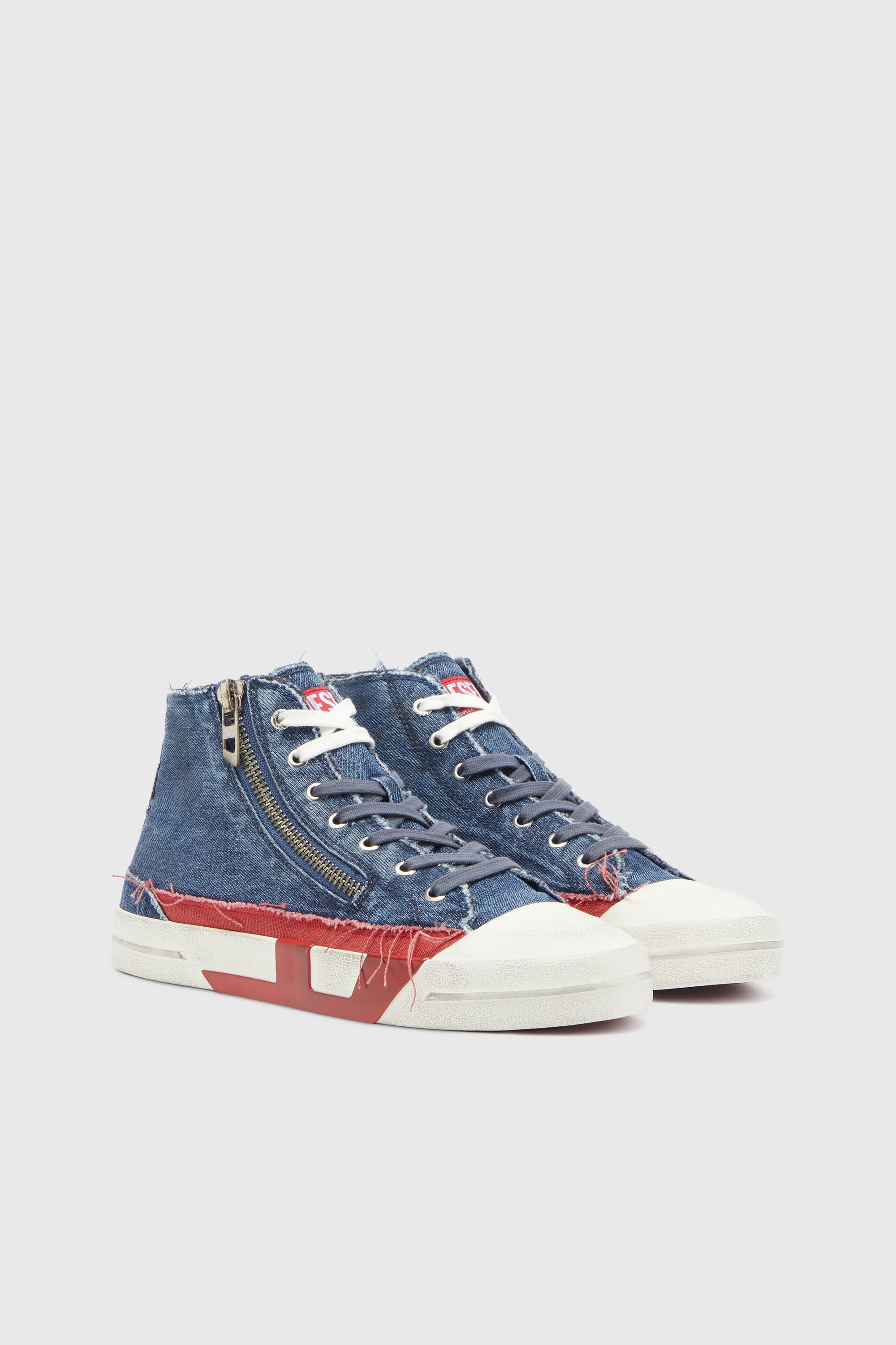 Diesel - S-D-VERSE ZIP MID II, Man's S-D-Verse -  Denim sneakers with D logo in Medium blue - 2