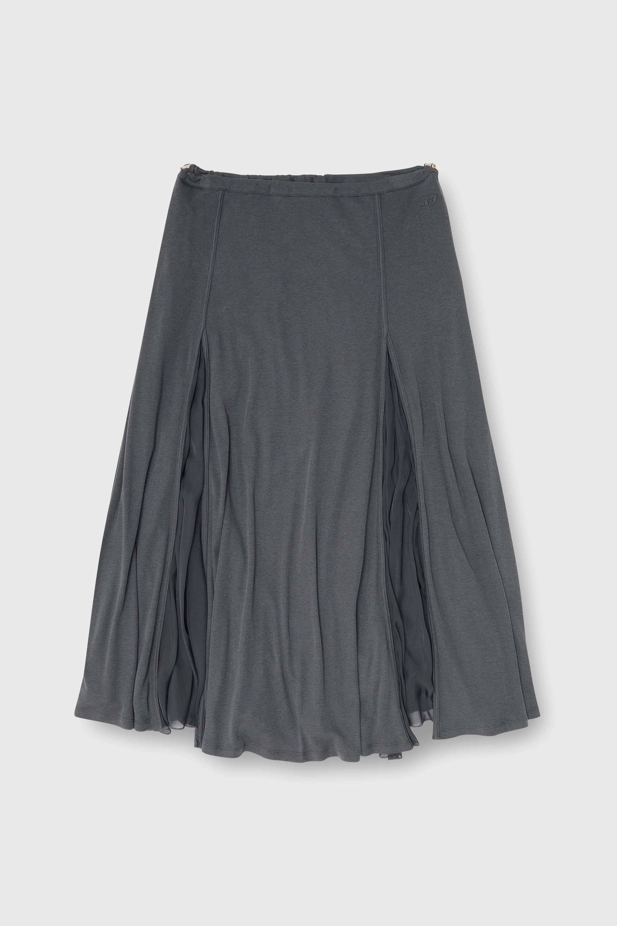Diesel - O-LONGREI, Woman's Midi skirt in ribbed jersey and chiffon in Grey - 2