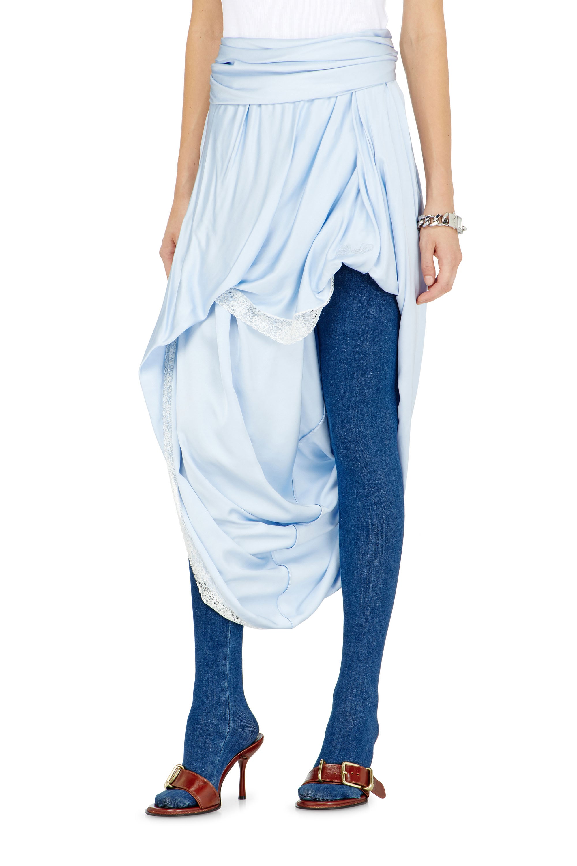 Diesel - O-WANDA, Woman's Draped satin midi skirt with lace trim in null - 2