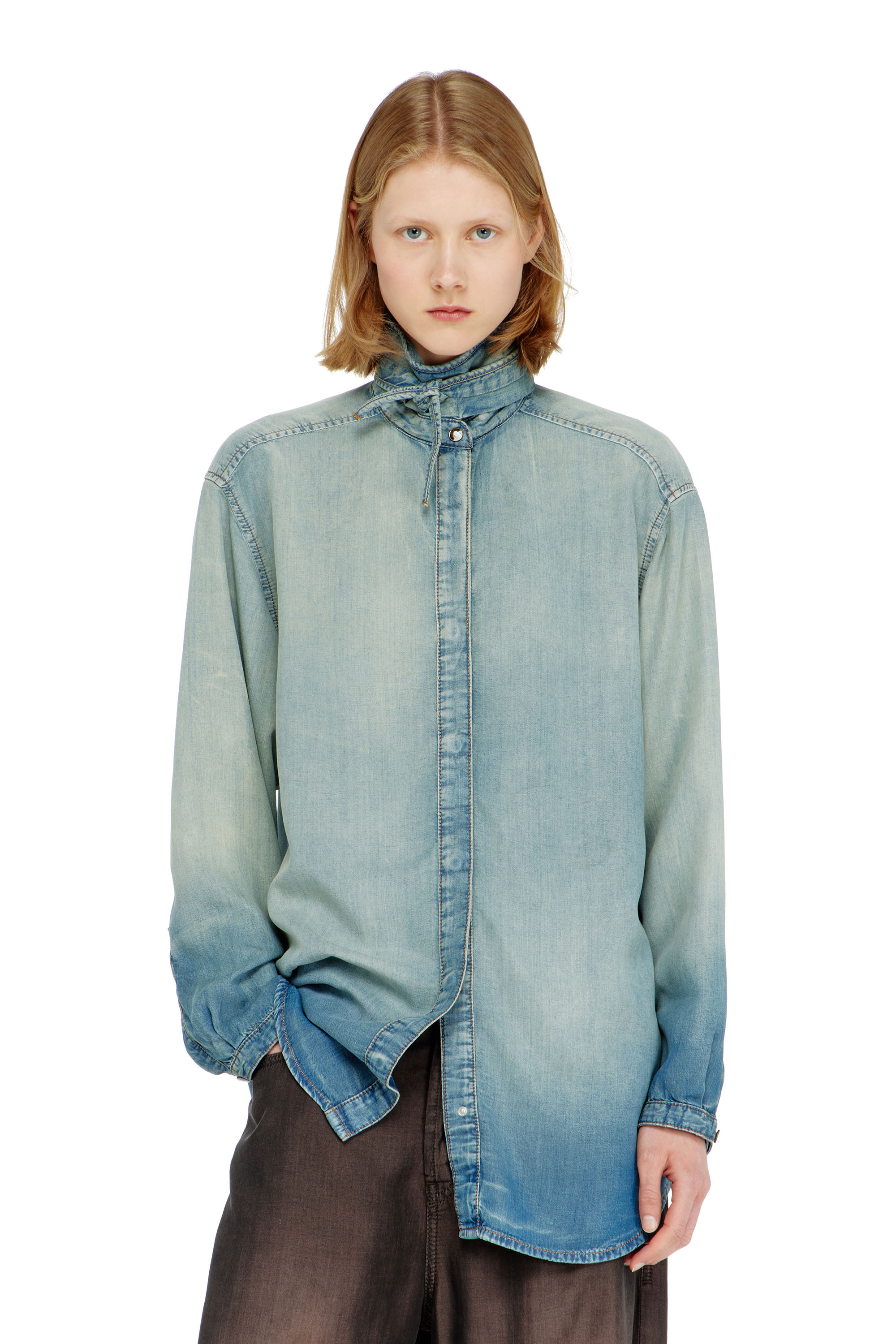 Diesel - DE-ARVEN-S1, Woman's Shirt in marbled fluid denim in Light Blue - 1