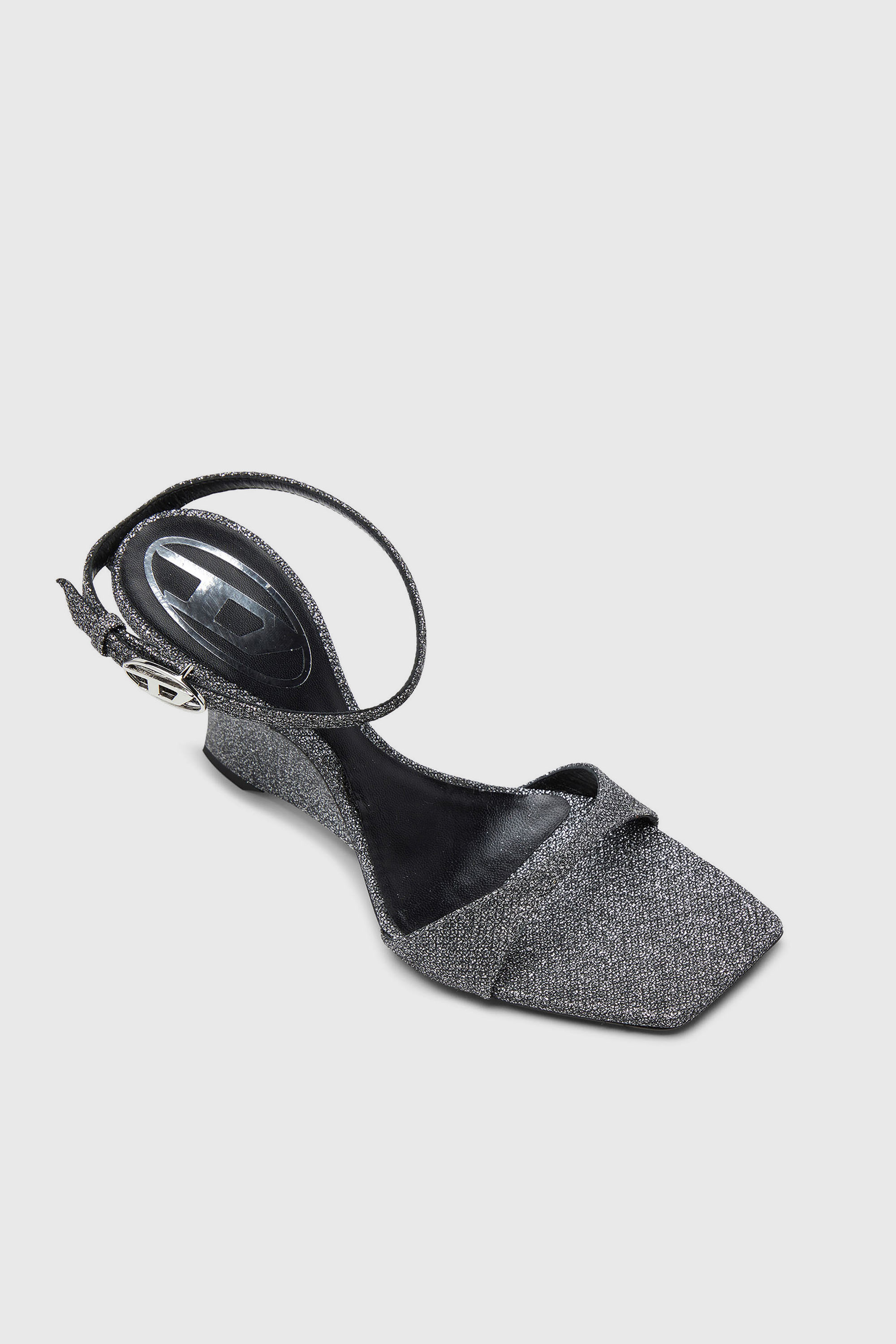 Diesel - D-AMBER SANDAL WEDGE, Woman's D-Amber-Wedge sandals in Lurex fabric in Silver - 4