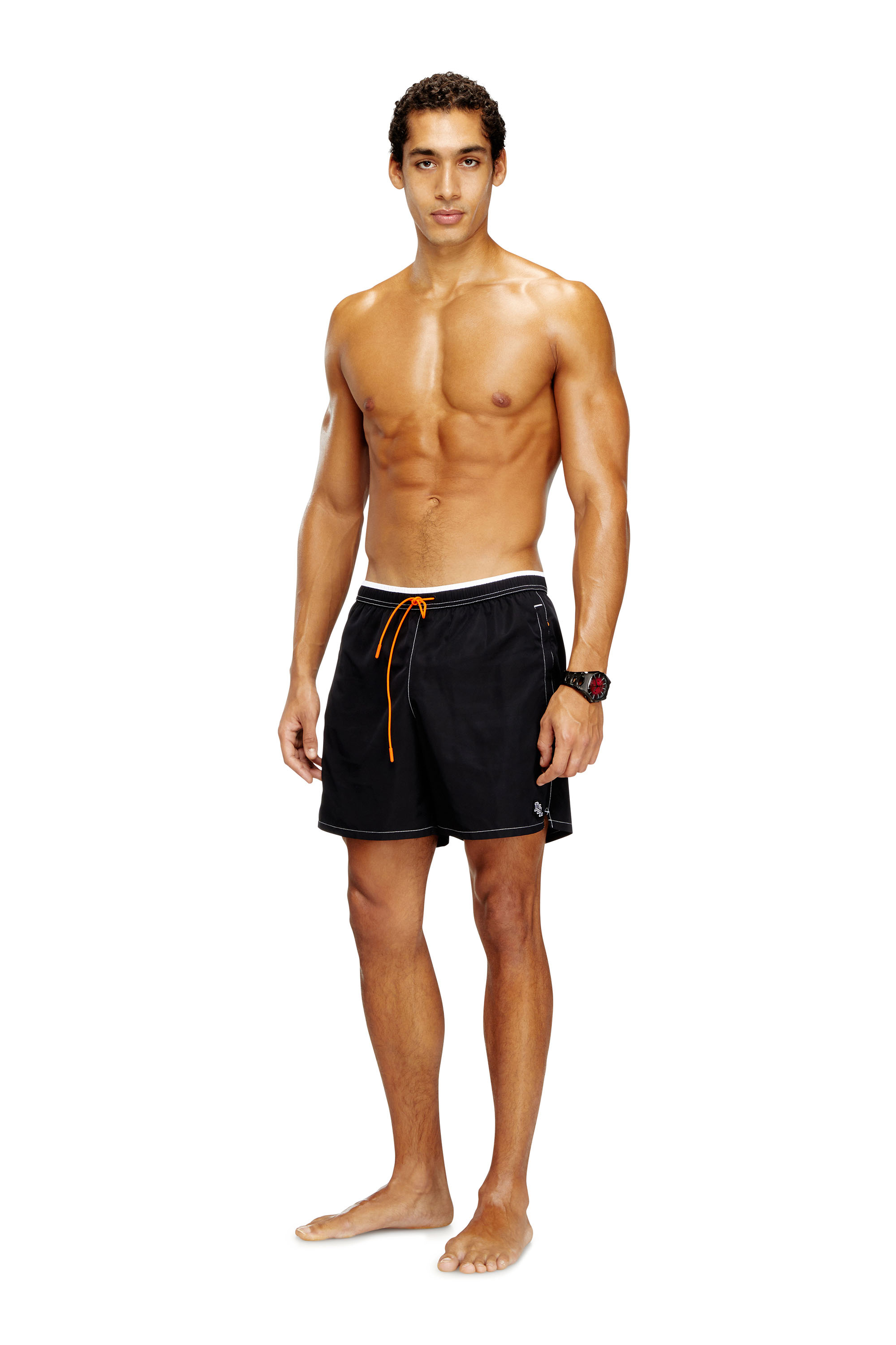 Diesel - SOCCER-41-D-POP-B, Man's Swim shorts with tonal trim and DSL patch in Black - 1