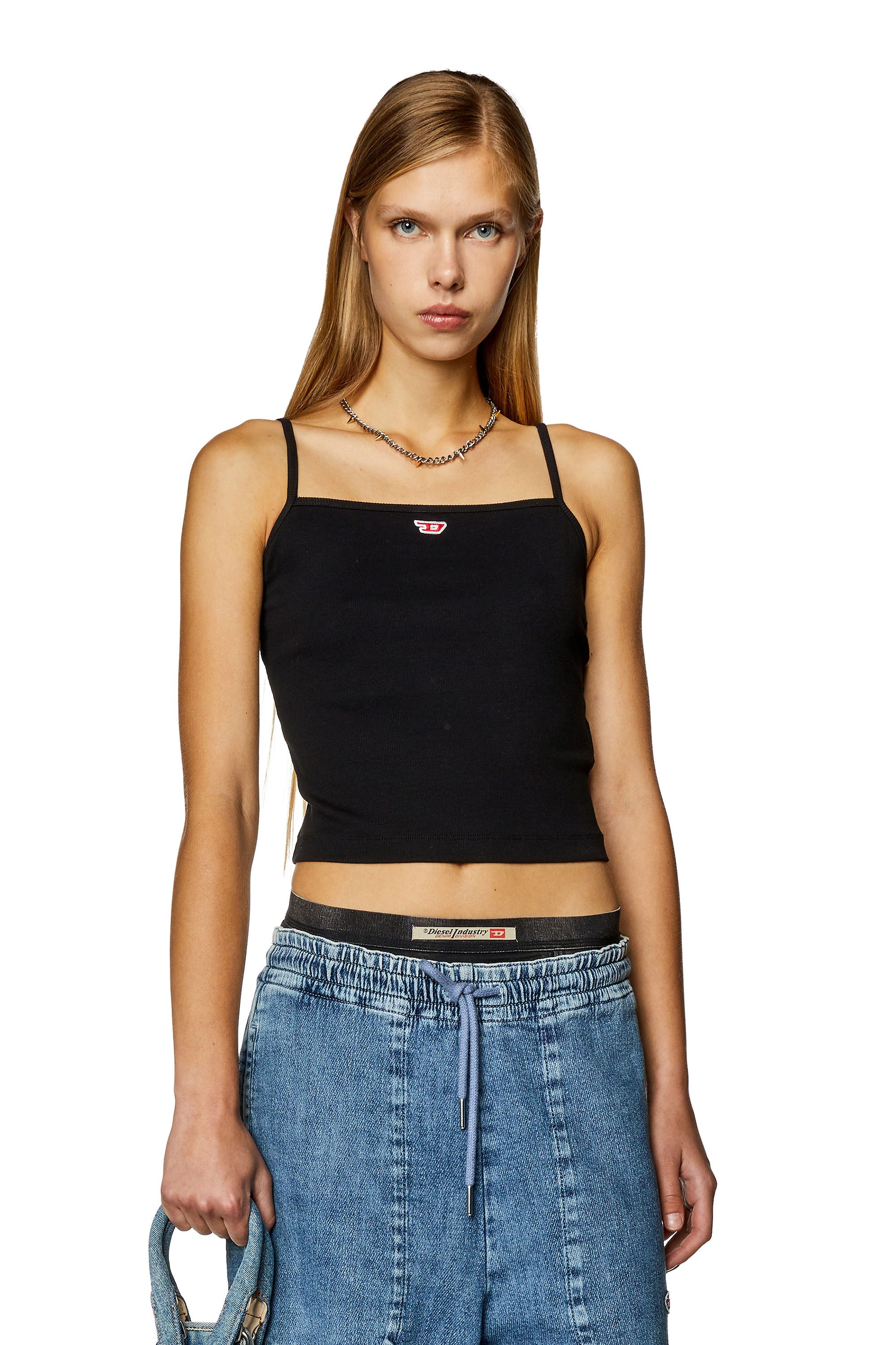 Diesel - T-HOP-D, Woman Cami top with embroidered D patch in Black - Image 1