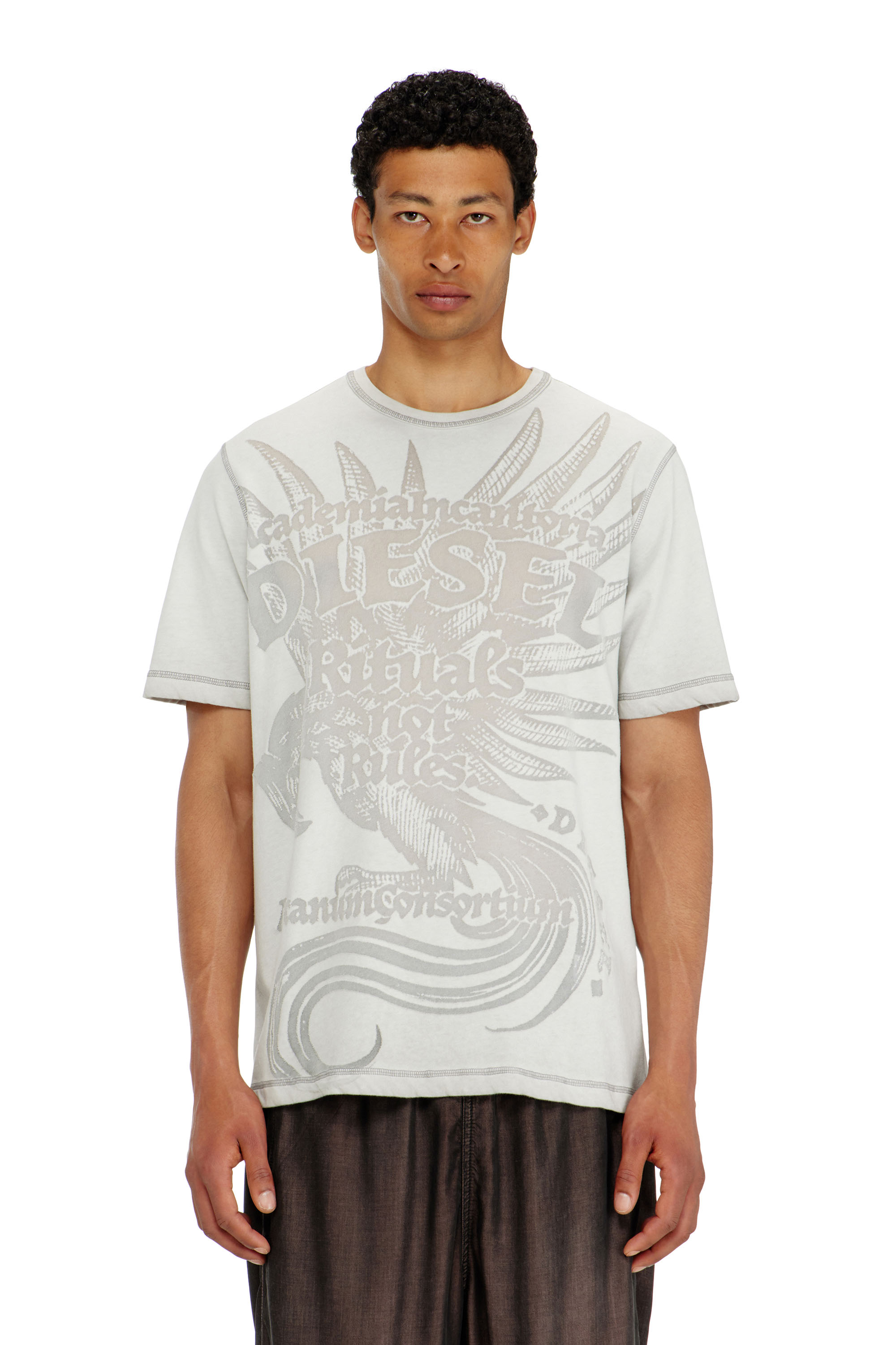 Diesel - T-RAWJUST-AA1, Man's Jersey T-shirt with embossed graphic in Light Grey - 1