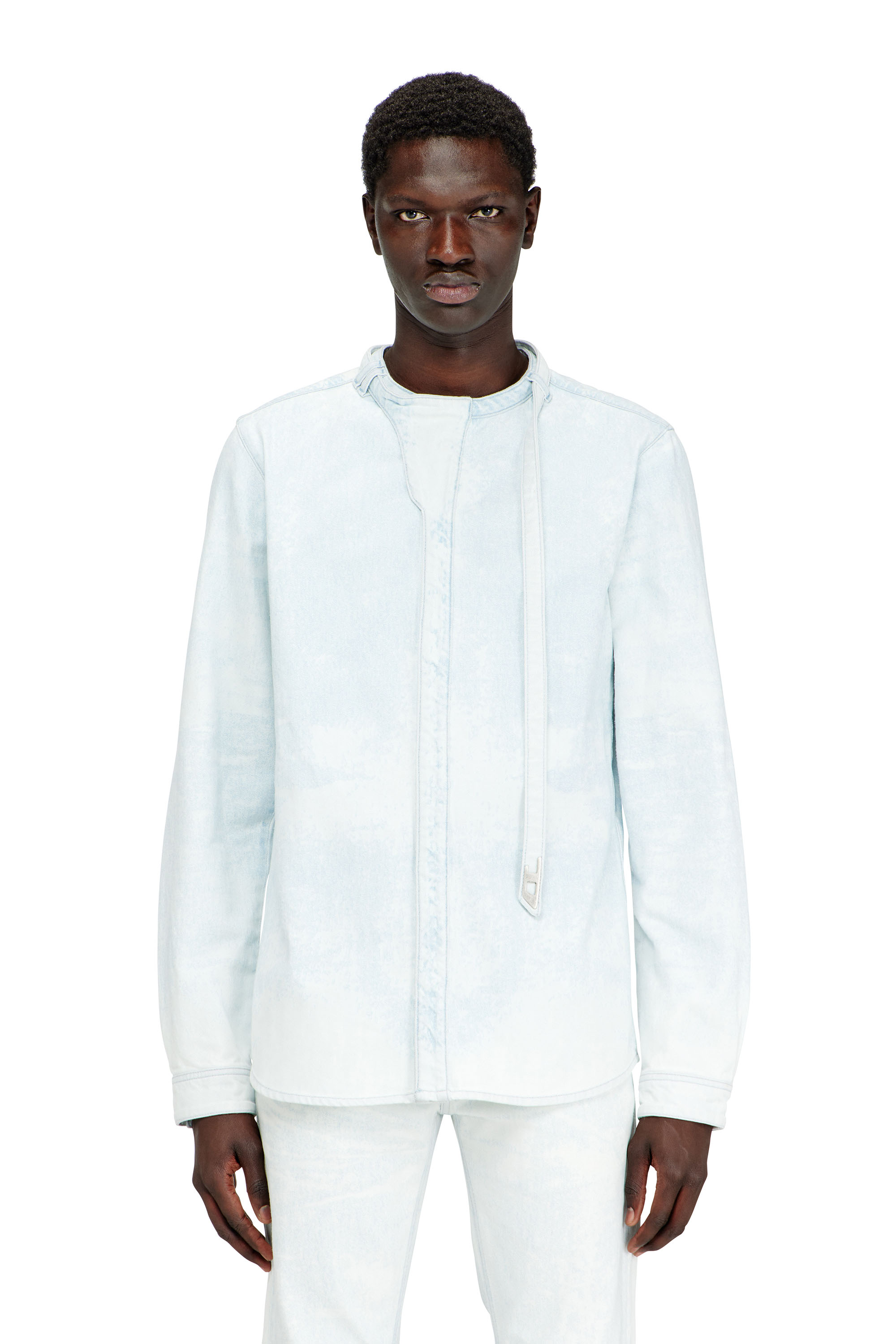 Diesel - D-TYLLAR-FSI, Man's Shirt in ice-blue satin denim in Light Blue - 1