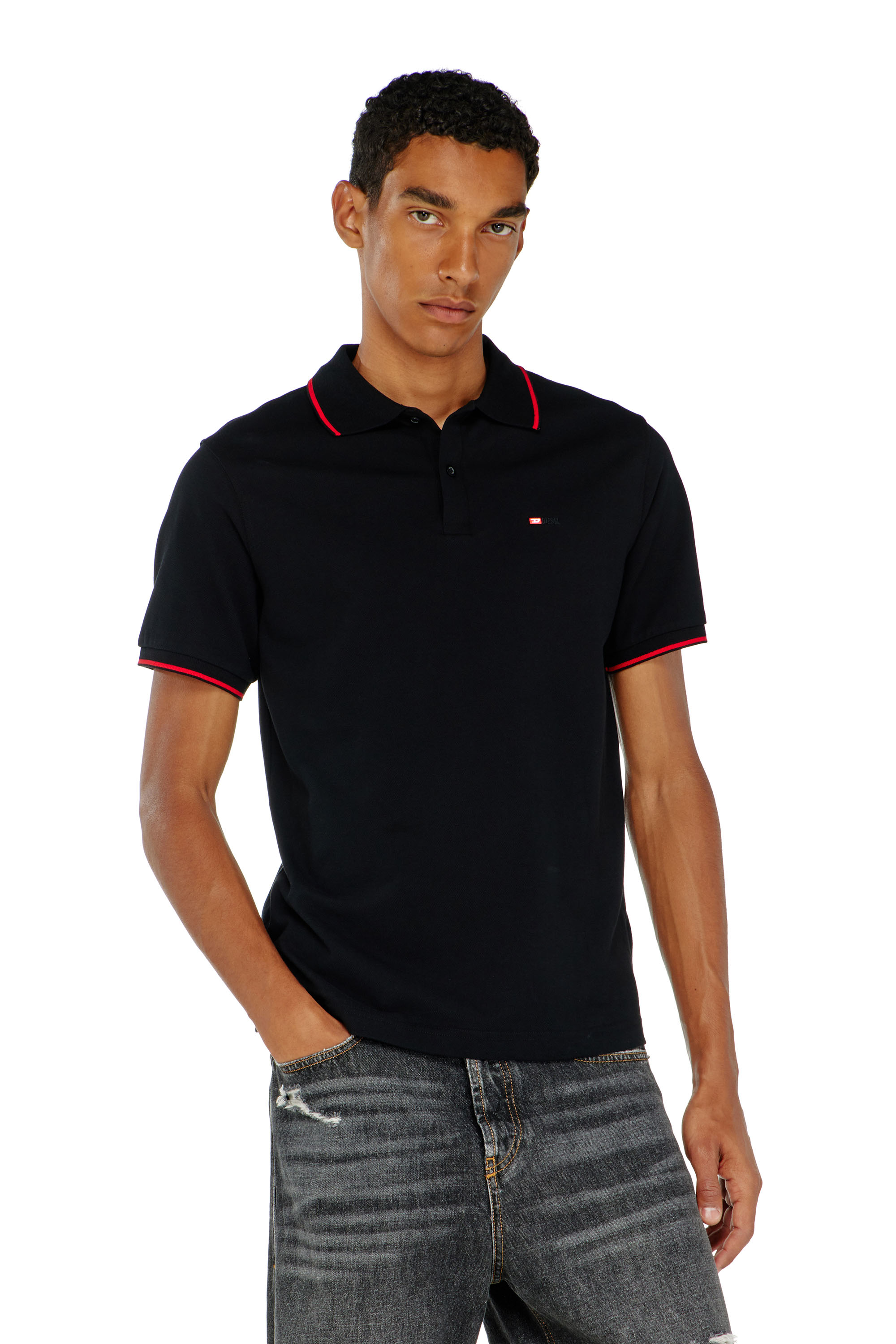 Diesel - T-FERRY-MICRODIV, Man's Polo shirt with micro Diesel embroidery in Black - 1