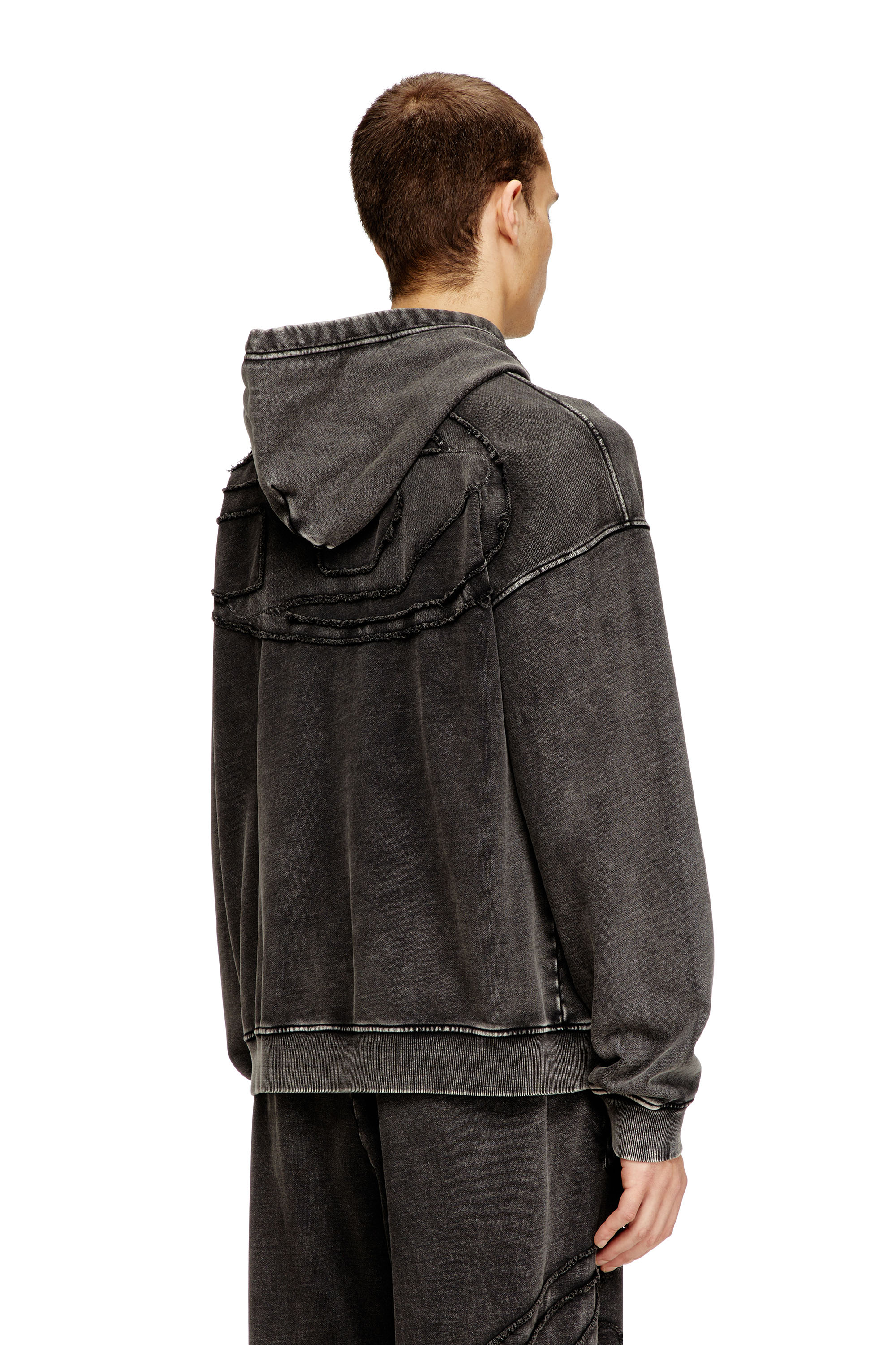 Diesel - S-BOXT-HOOD-DEN, Man's Hoodie with raw-cut back patch in Dark grey - 4