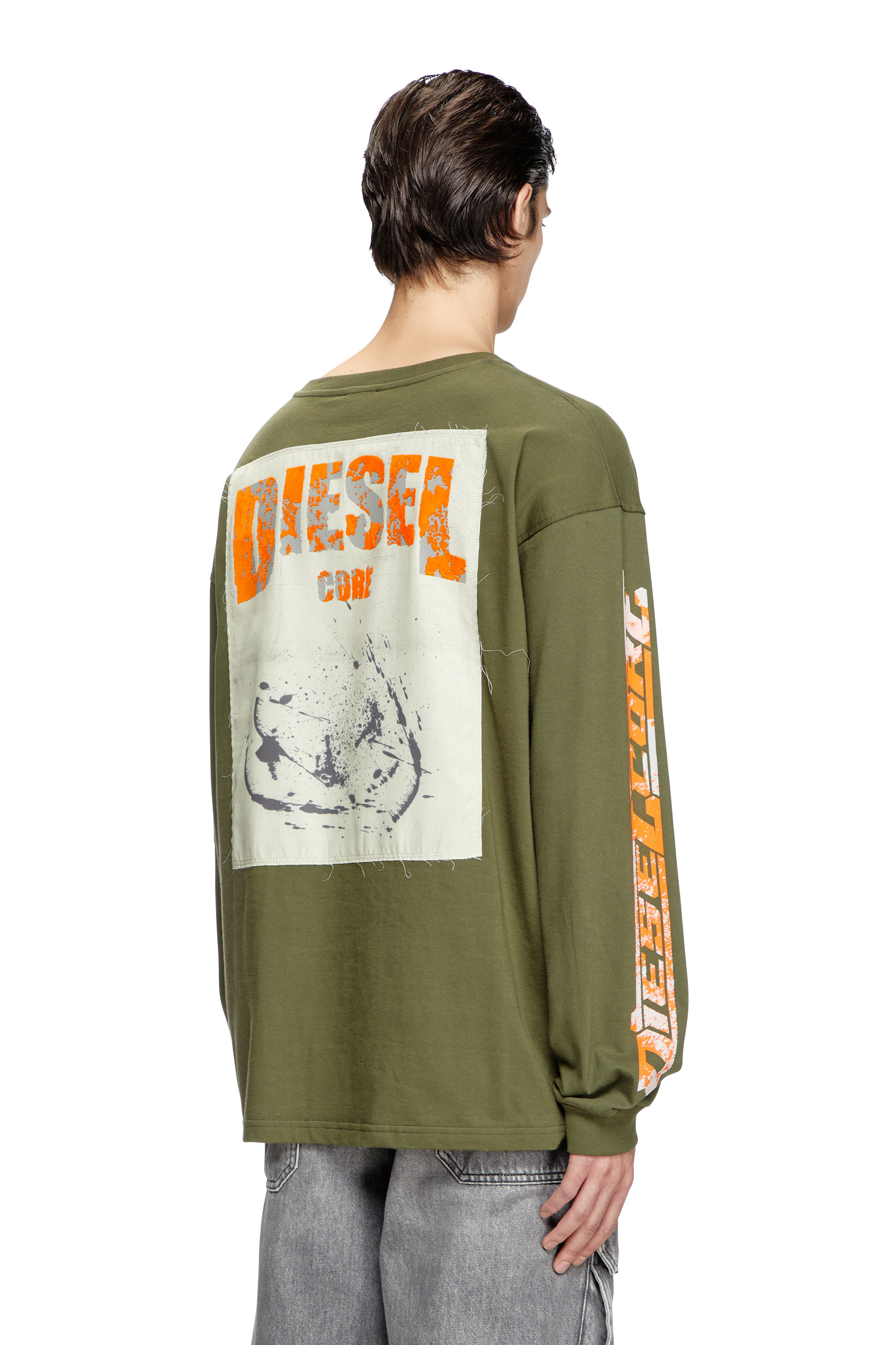 Diesel - T-BOXT-LS-SLITS-R5, Man's Long-sleeve T-shirt with graphic patches in Military Green - 4