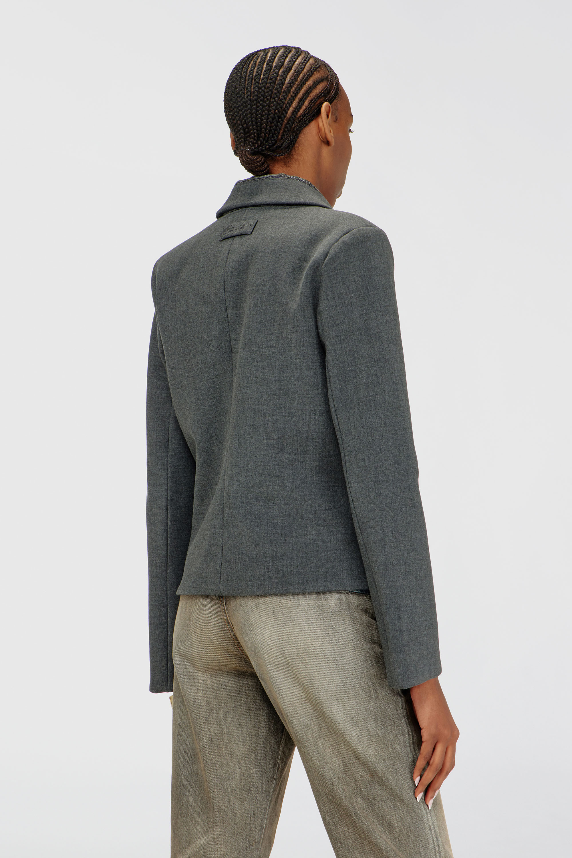 Diesel - G-LINTY, Woman's Cropped blazer with denim-trimmed collar in Grey - 4