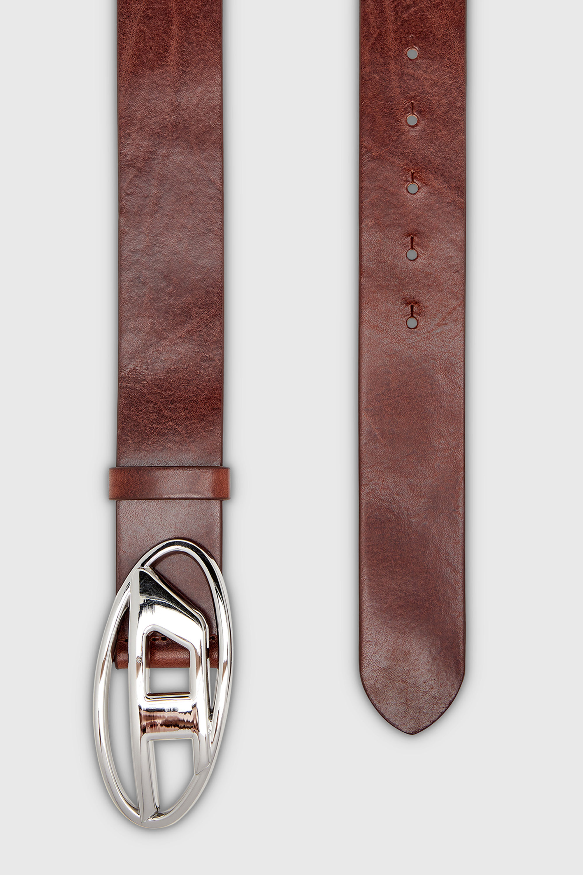 Diesel - B-1DR W, Woman's 3.9cm leather belt with shiny Oval D logo buckle in Dark Brown - 2