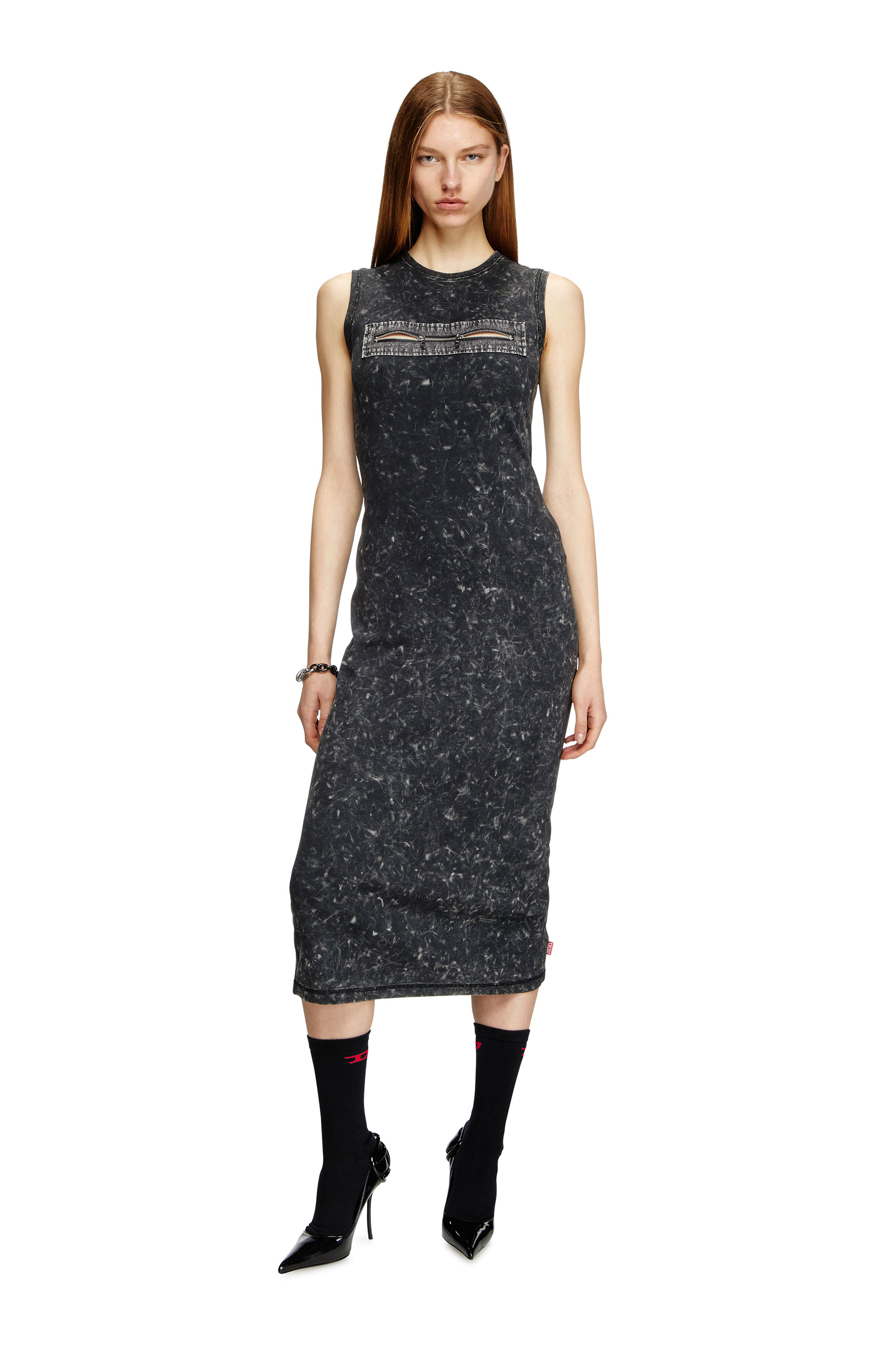 Diesel - D-PRA, Woman's Sleeveless dress with zip detail in Black - 1