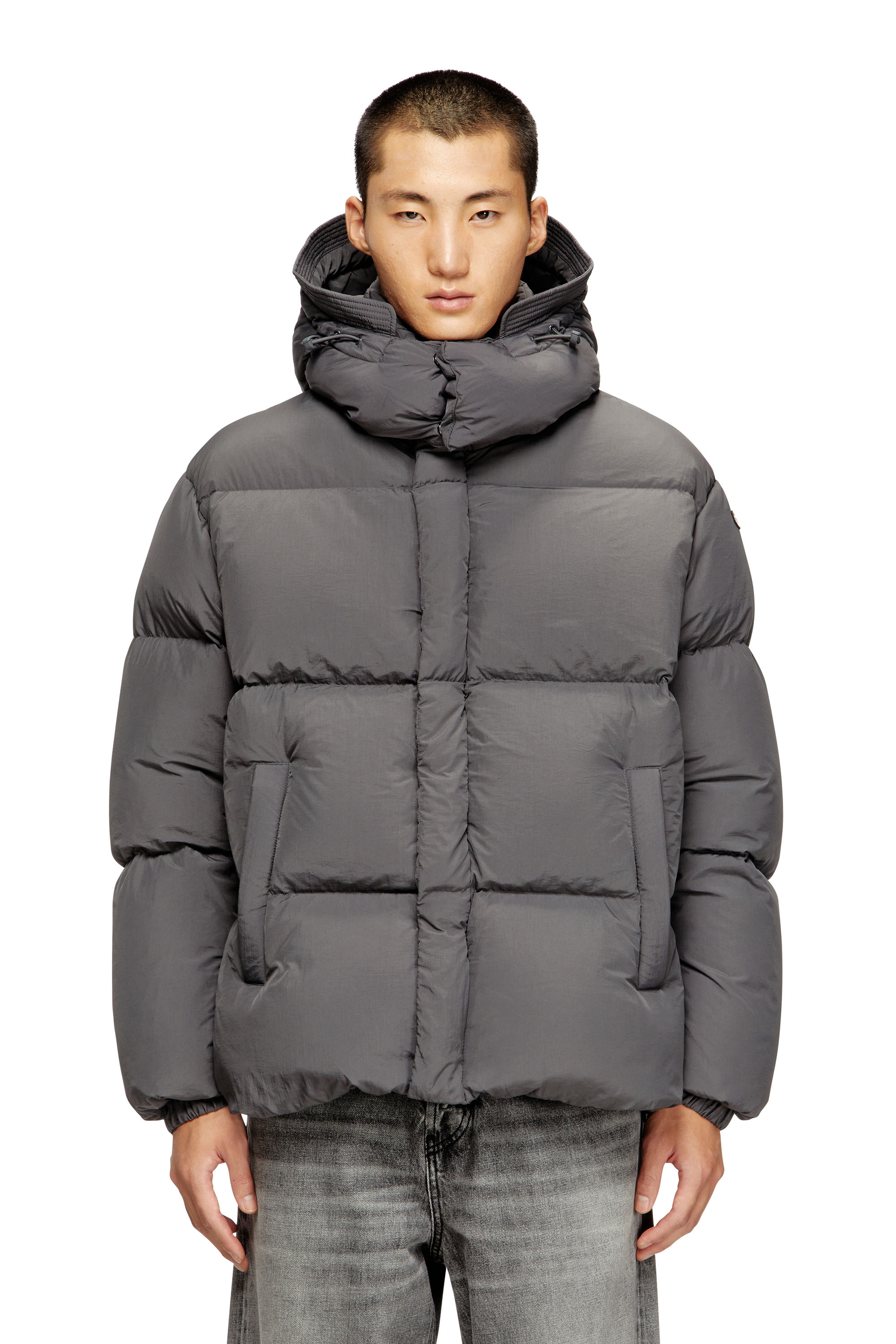 Diesel - W-ROLFYS, Man's Down jacket in recycled nylon taslan in Grey - 1