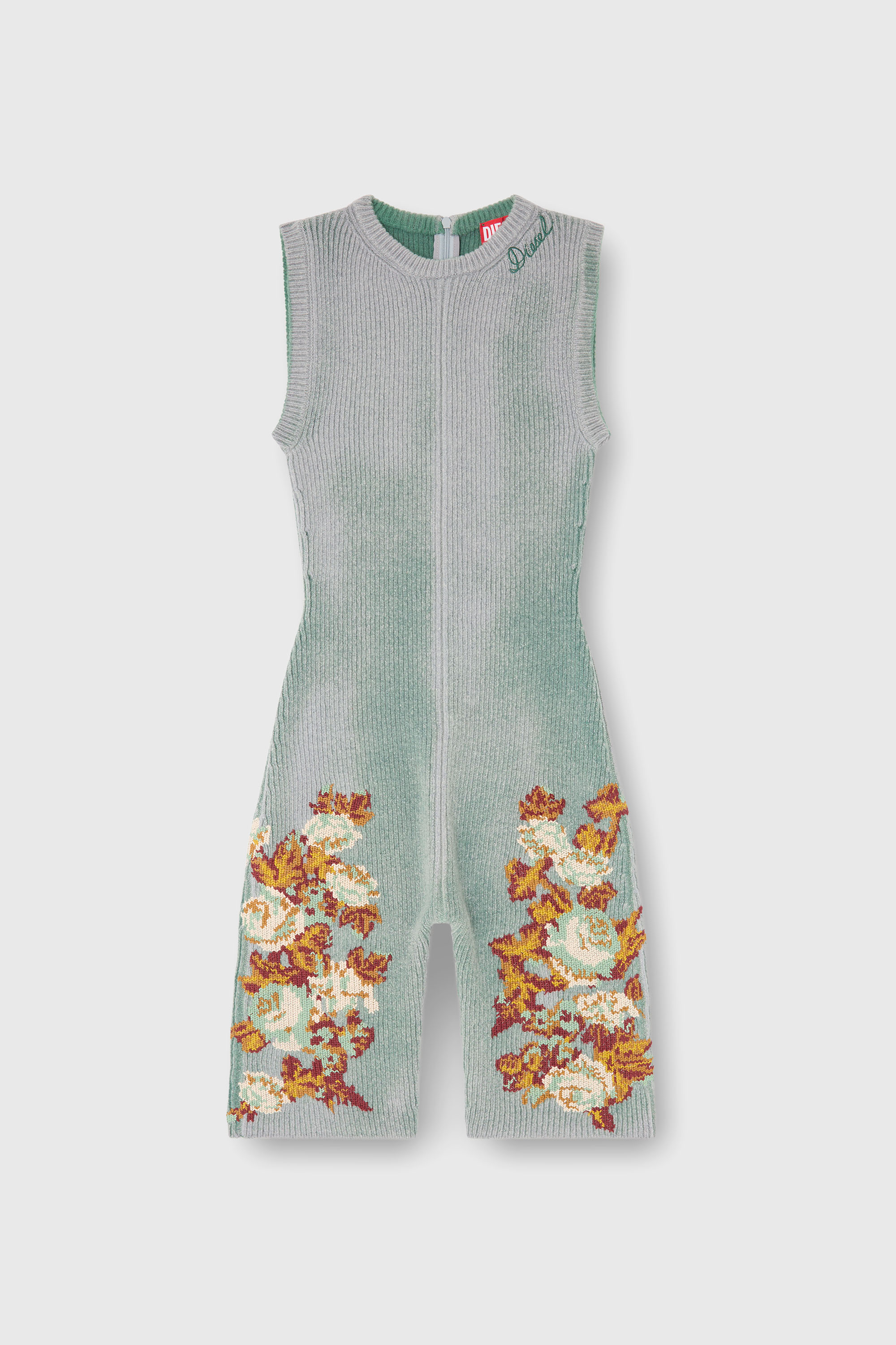 Diesel - M-RAREM, Woman's Knitted playsuit with floral motif in Blue/Green - 2