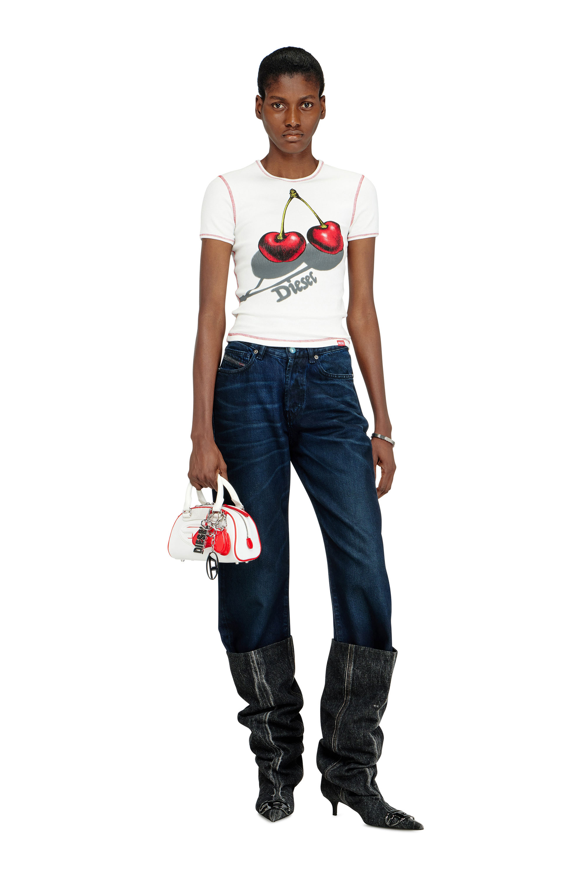 Diesel - SV-T-ELE-CHER, Woman's Slim cotton T-shirt with cherry print in White - 2