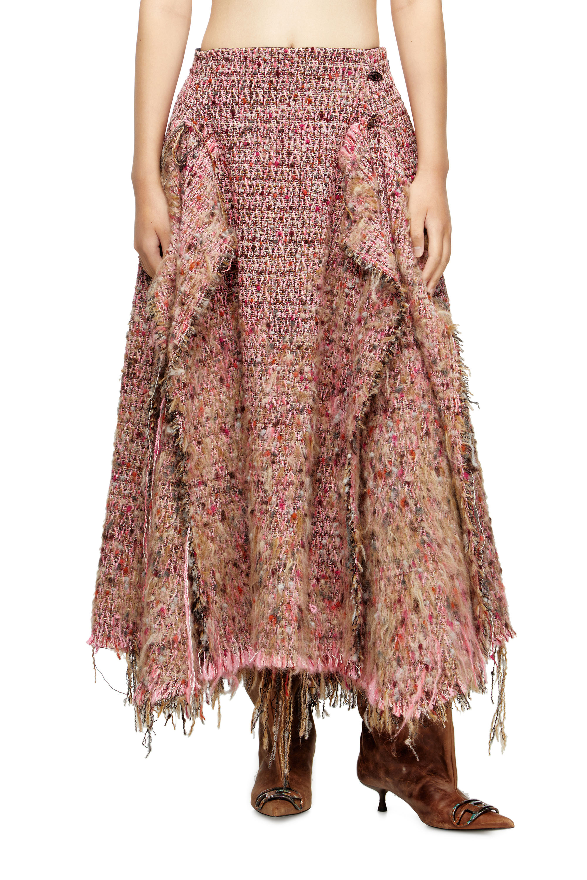 Diesel - O-RIELLA, Woman's Brushed bouclé skirt with frayed hem in Pink - 3