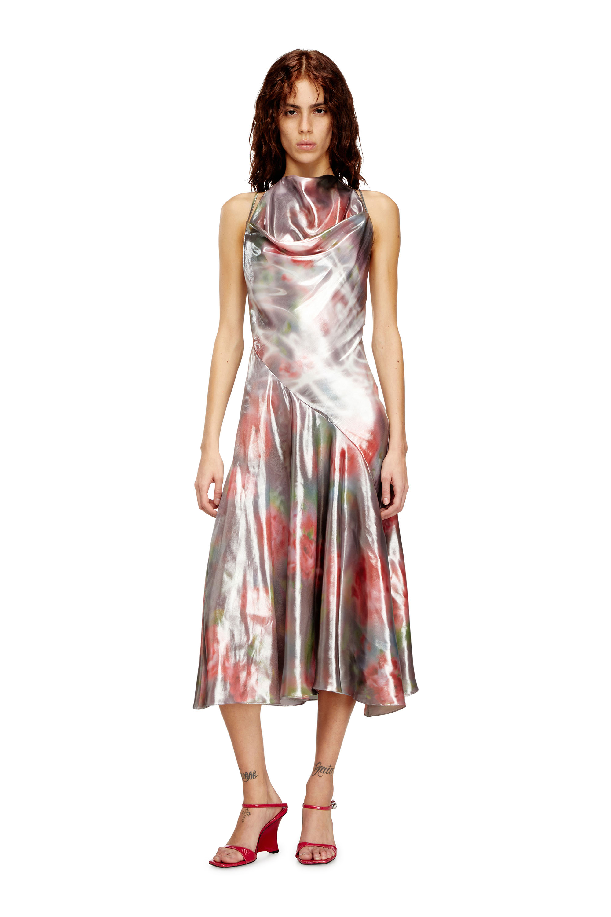 Diesel - D-EBRA, Woman's Metallic midi dress with rose print in null - 2